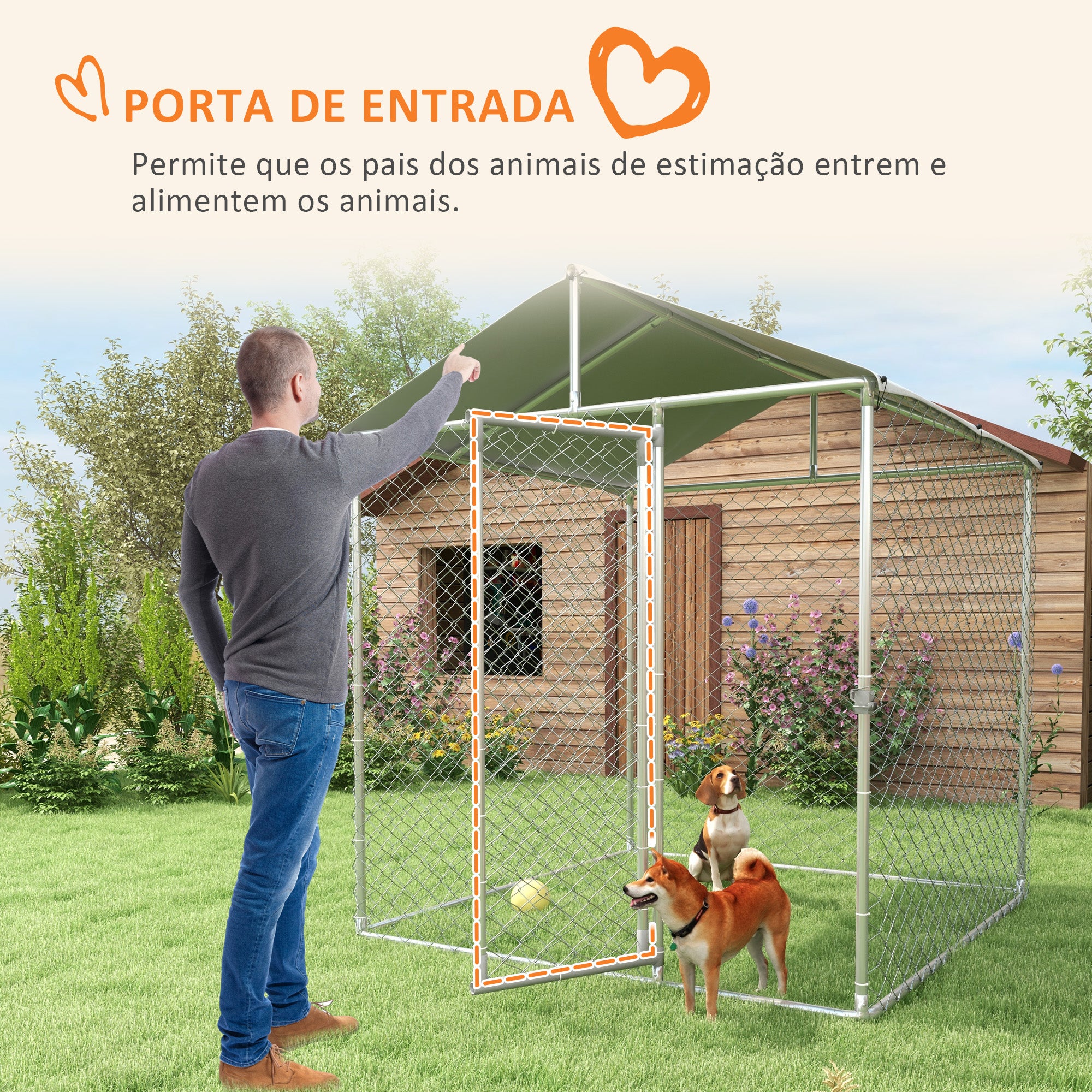 Canil para Cães Médios - Estrutura de Aço - 200x200x237 cm - Cor Prata