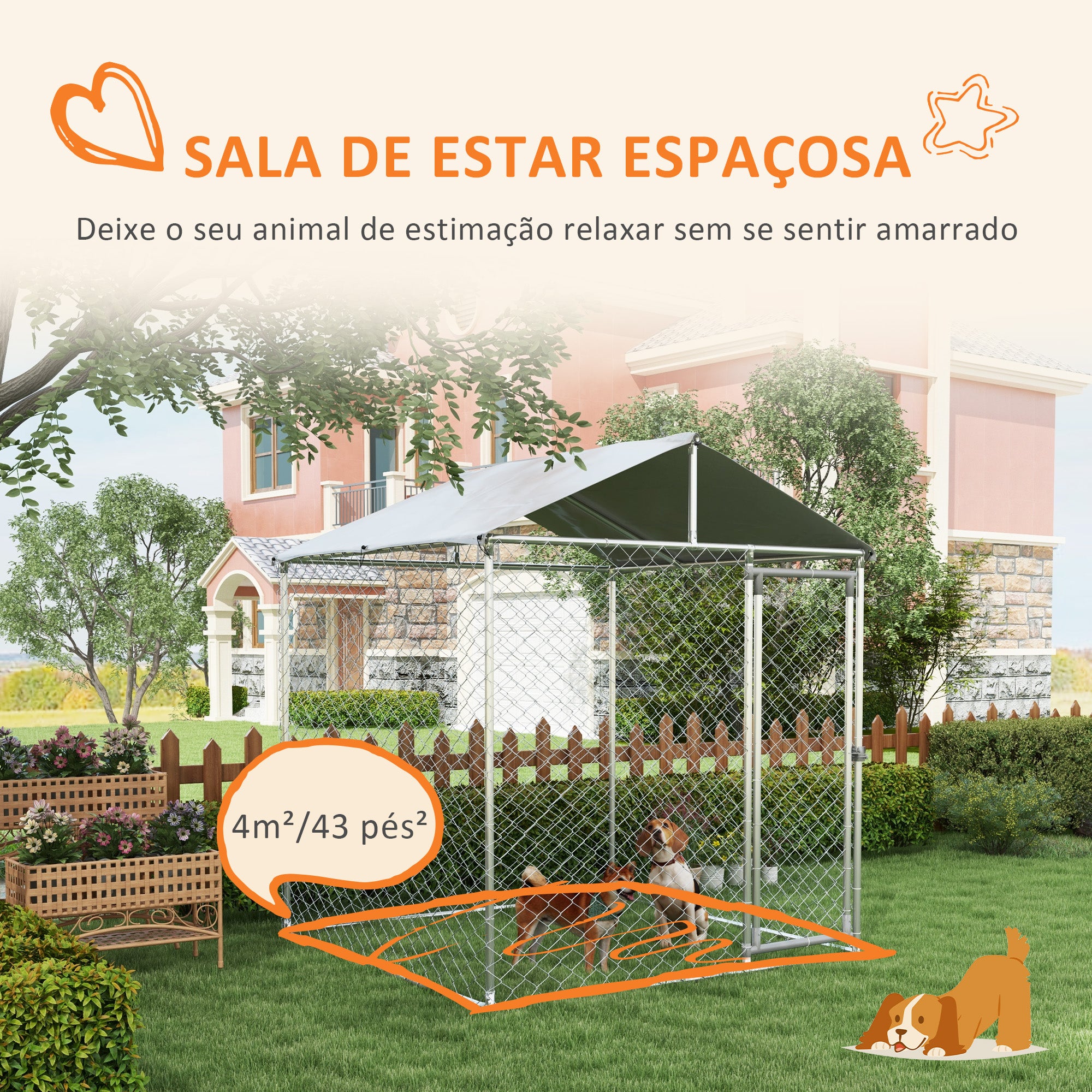 Canil para Cães Médios - Estrutura de Aço - 200x200x237 cm - Cor Prata