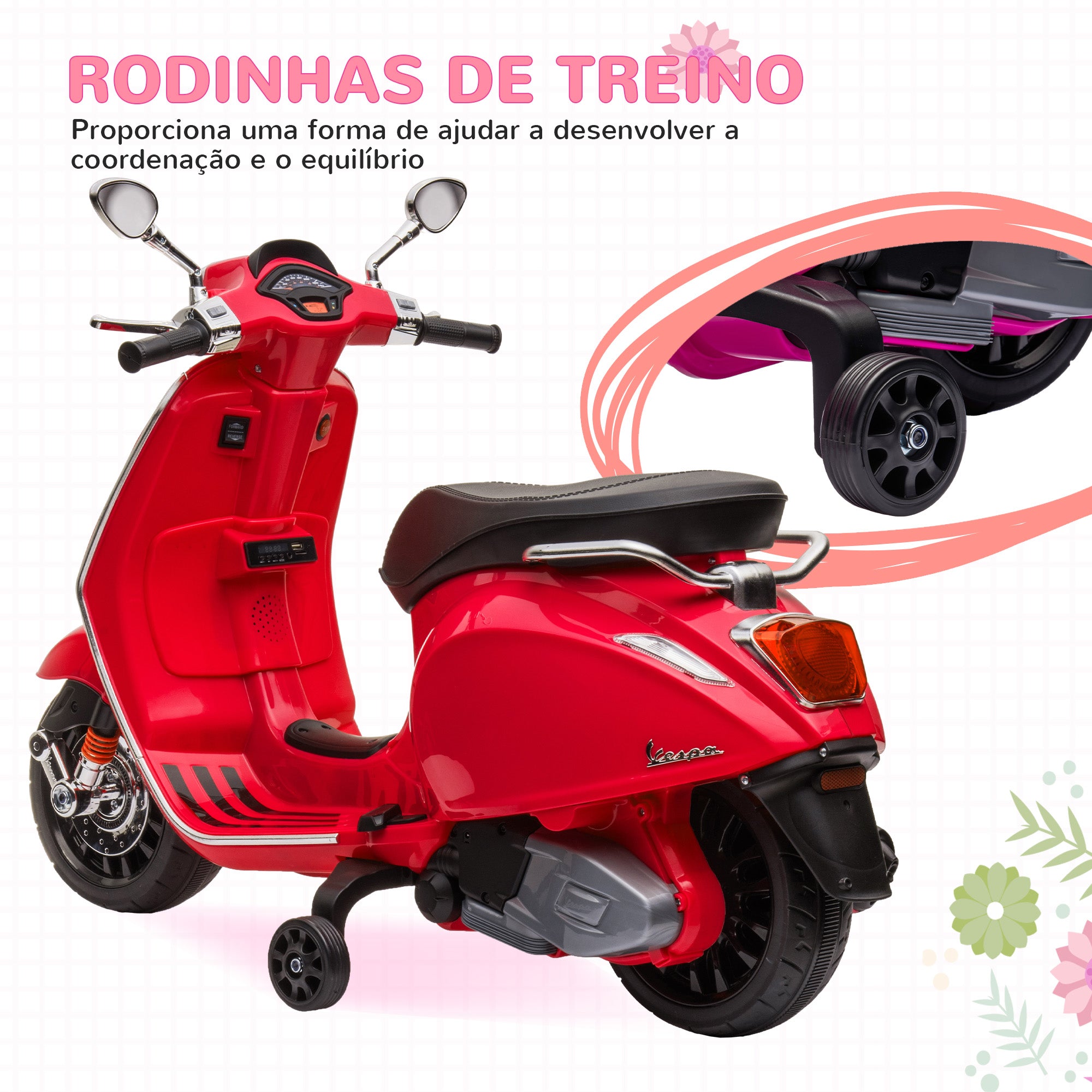 Moto Elétrica para Crianças 3-6 Anos - Vermelho 107x47x73 cm