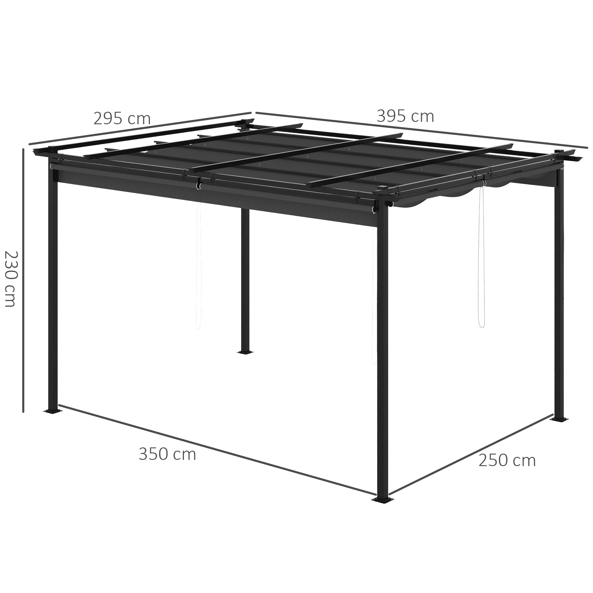 Pérgola de Jardim 3,95x2,95 cm Cinza Escuro Teto Retrátil 4 Cortinas
