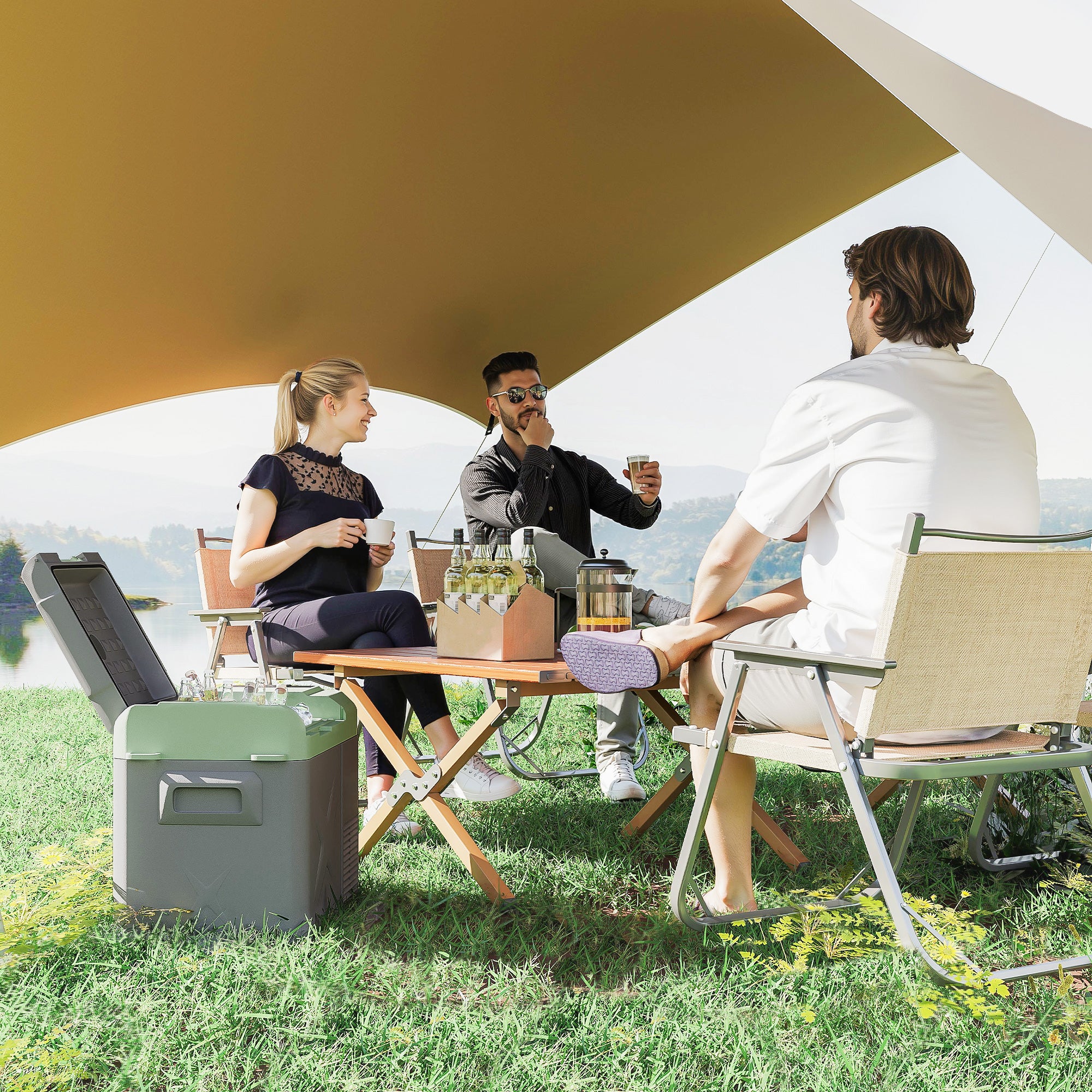 Geleira Portátil Elétrica 24,2L Cinza e Verde - 60,2x33,4x41,4 cm