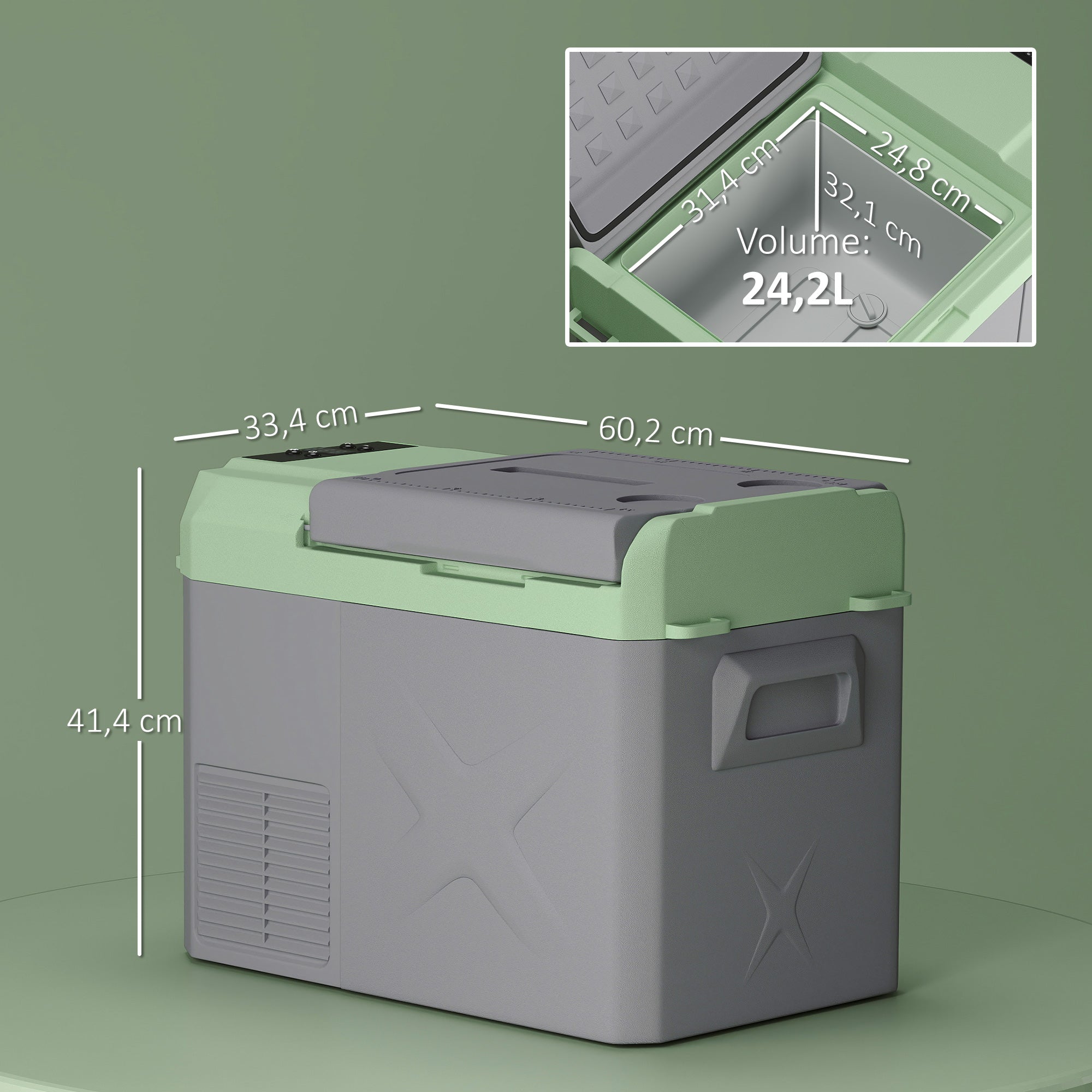 Geleira Portátil Elétrica 24,2L Cinza e Verde - 60,2x33,4x41,4 cm