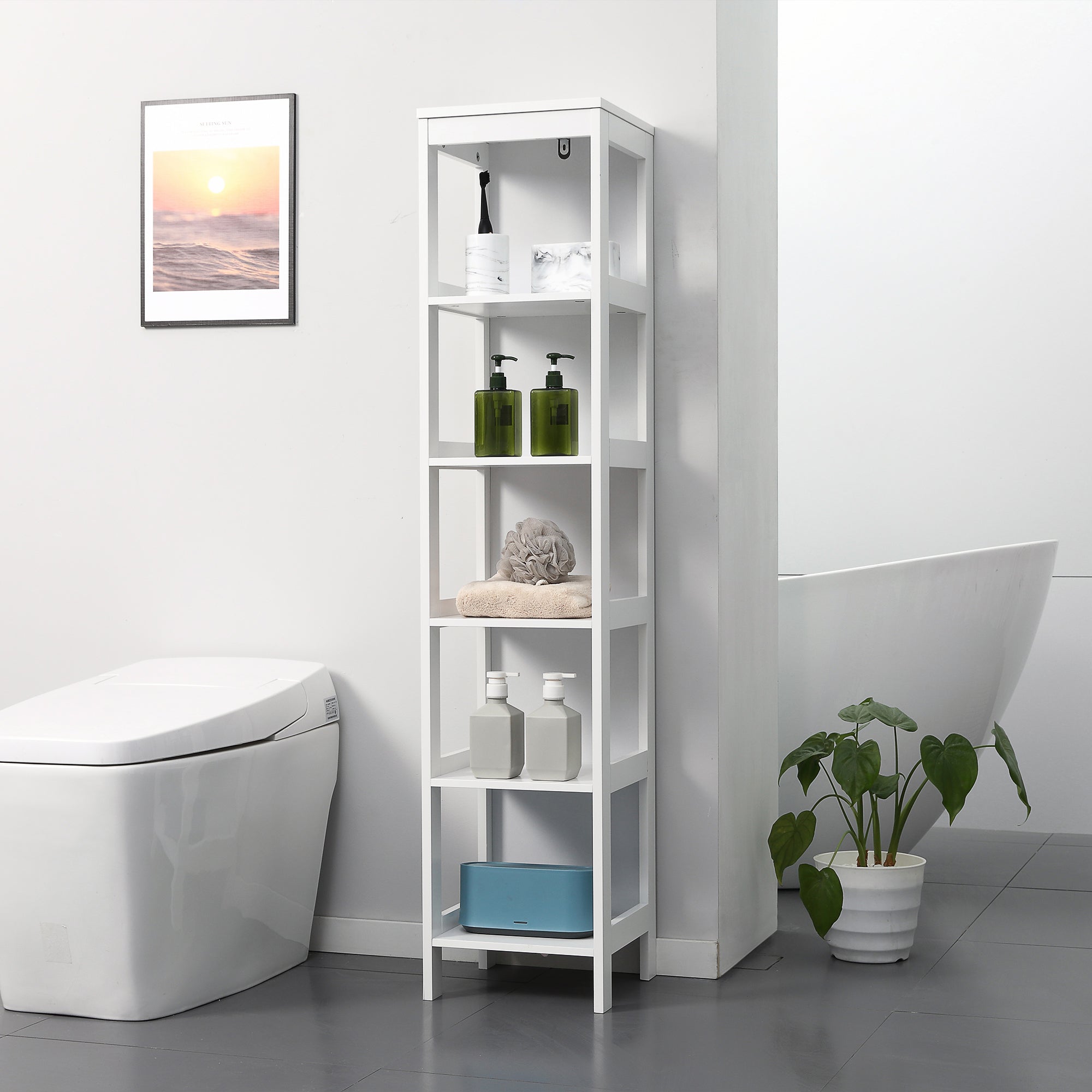 Estante de Casa de Banho – 30x30x140cm – Branco – MDF