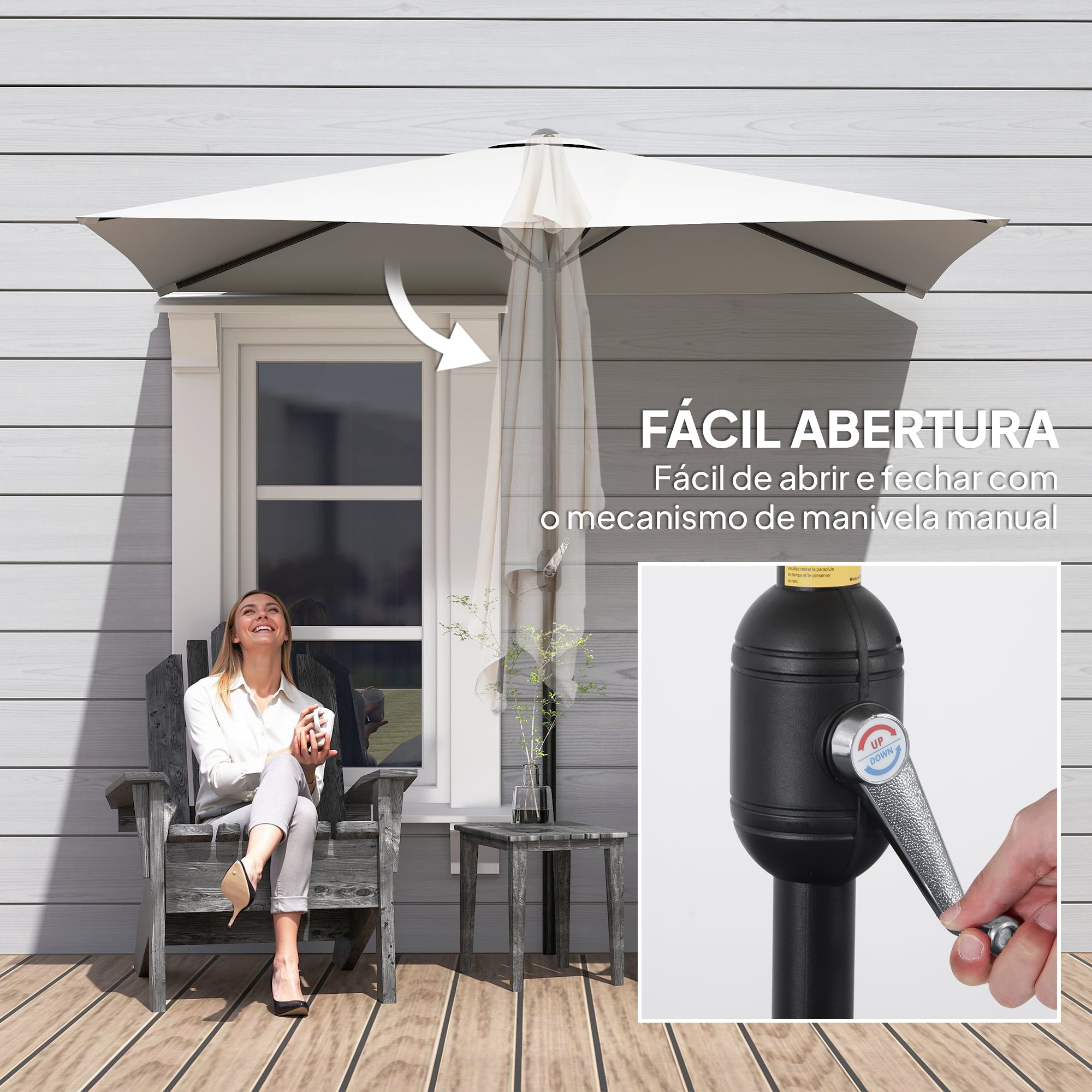 Chapéu de Sol Meio Retangular 230x130x245 cm - Creme Branco