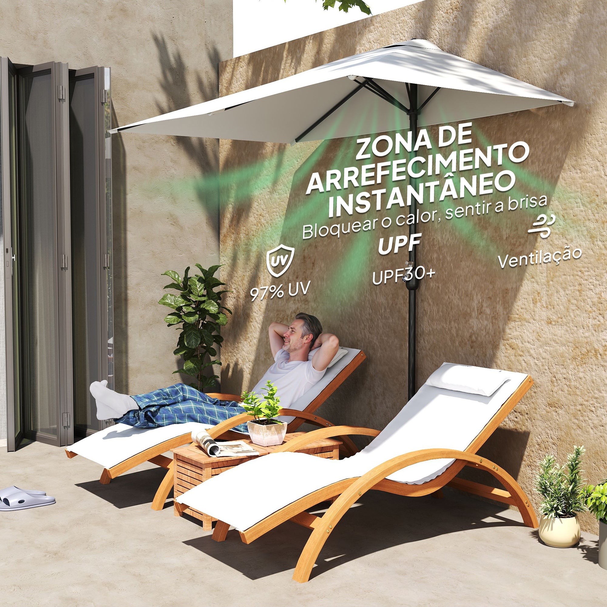 Chapéu de Sol Meio Retangular 230x130x245 cm - Creme Branco