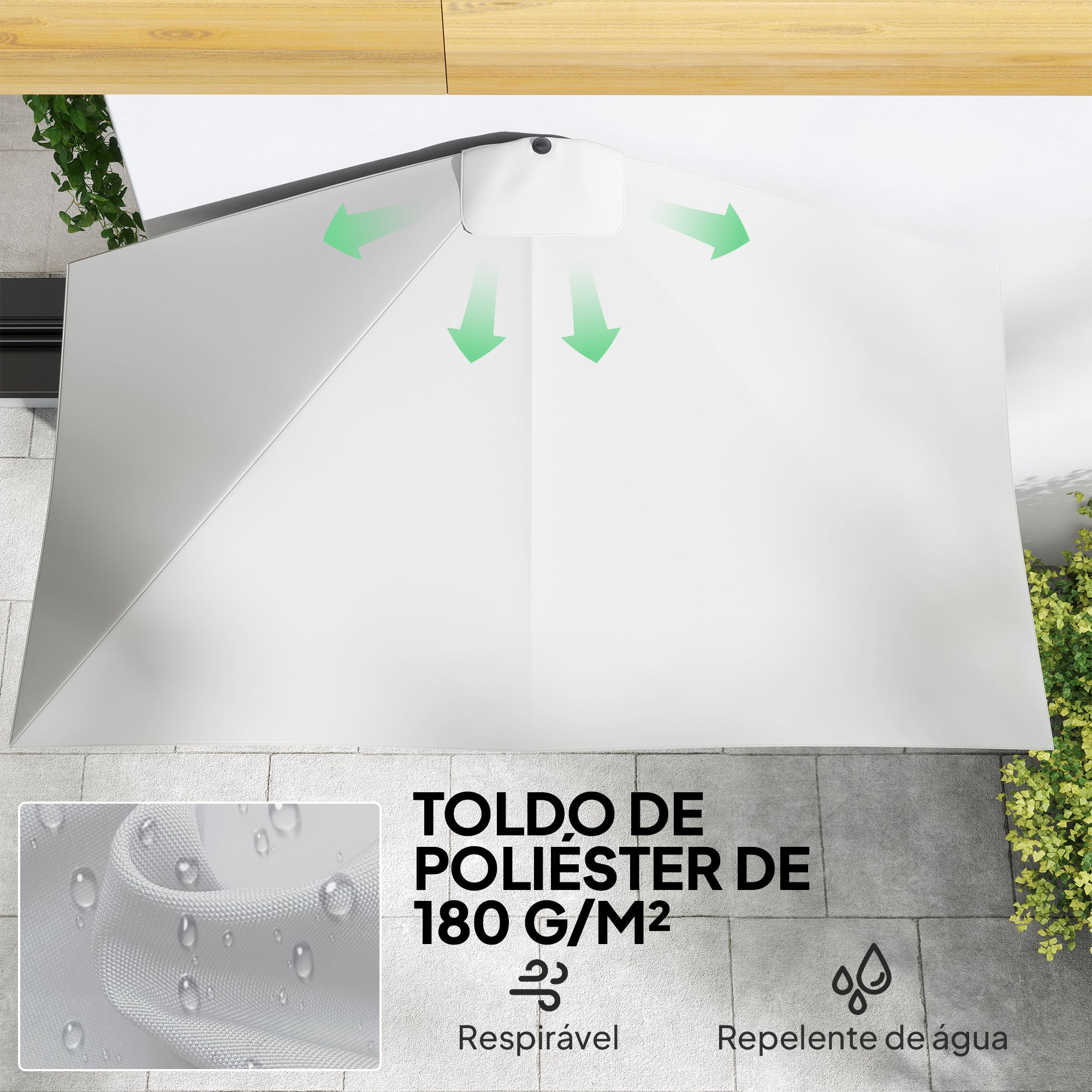 Chapéu de Sol Meio Retangular 230x130x245 cm - Creme Branco