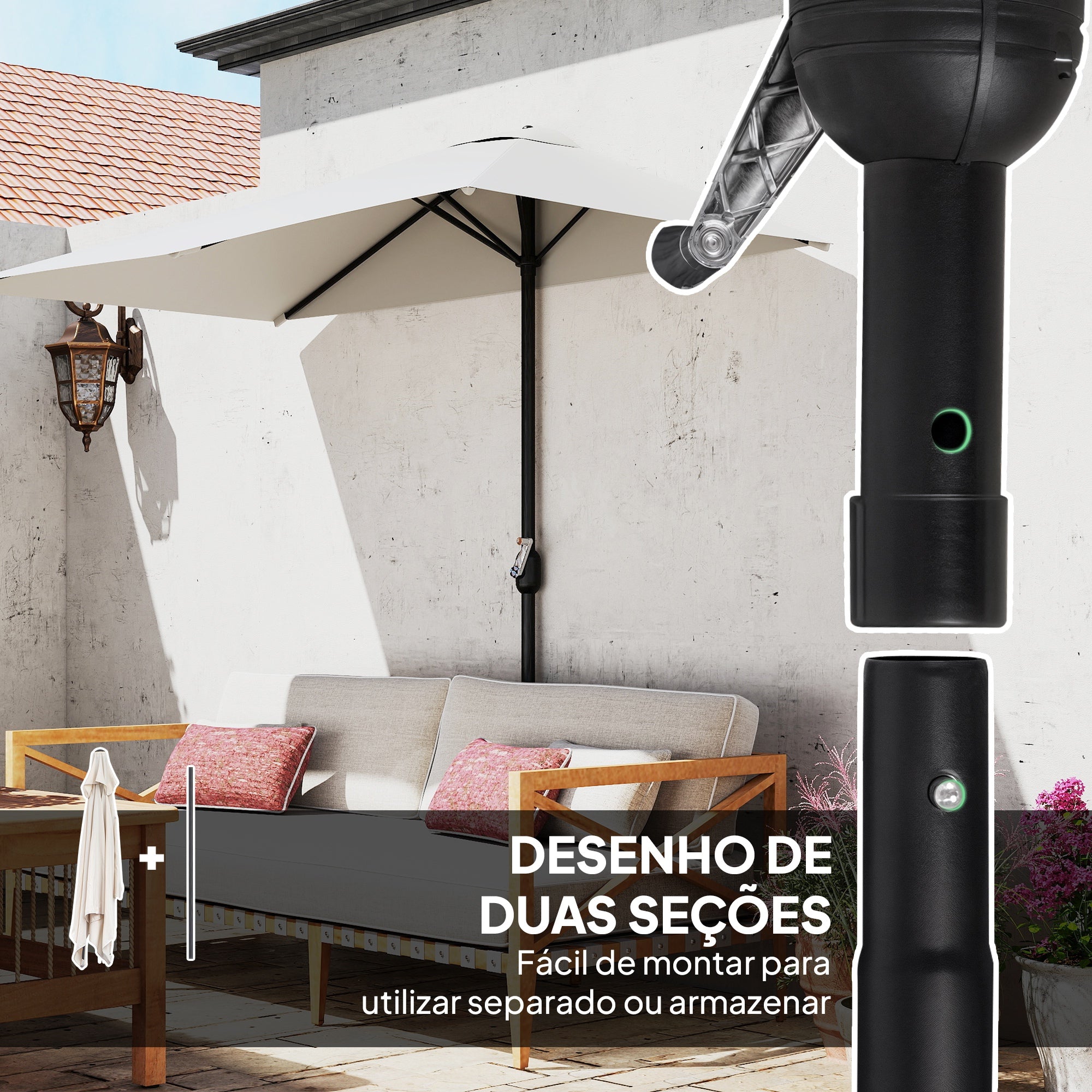 Chapéu de Sol Meio Retangular 230x130x245 cm - Creme Branco