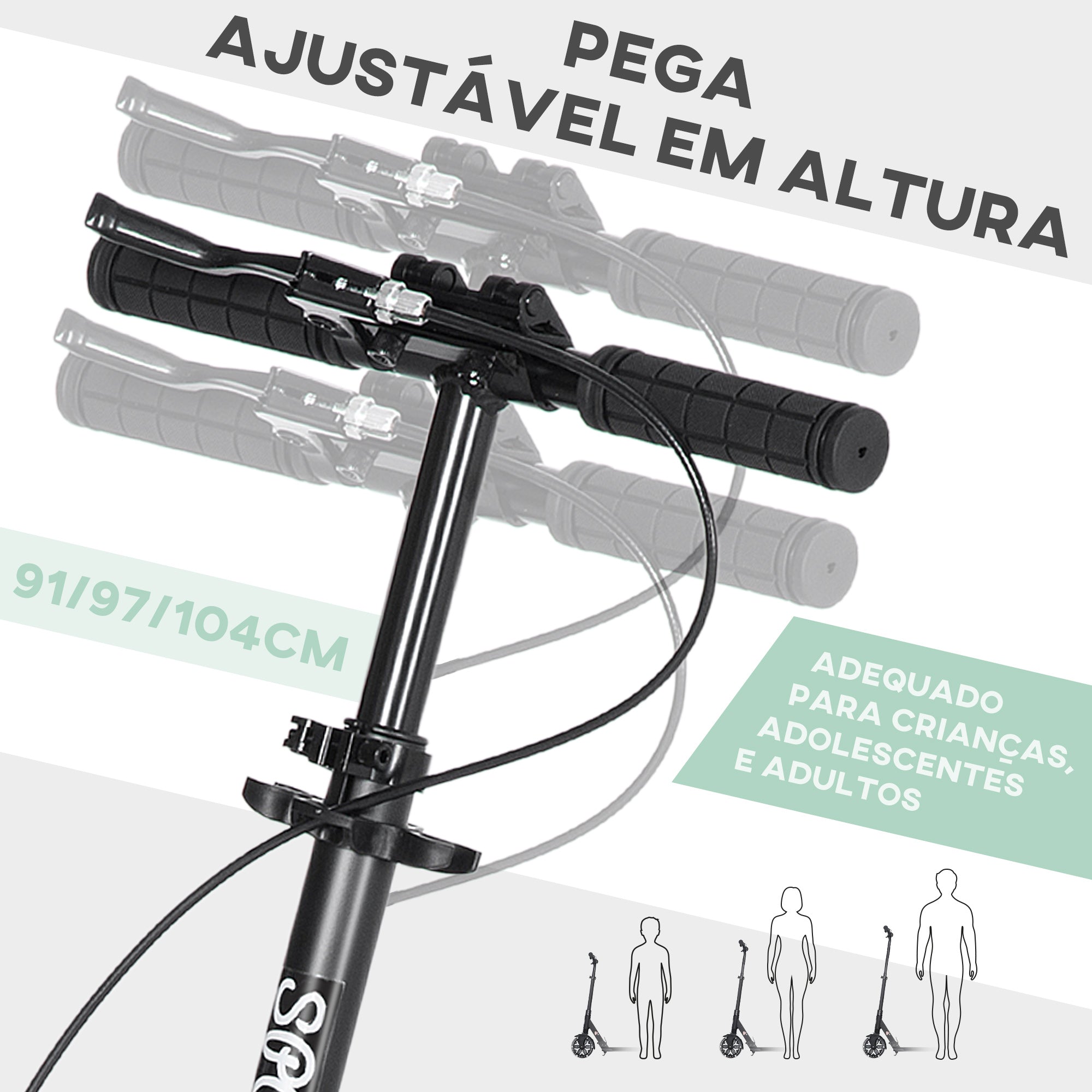 Trotinete Dobrável para Adultos e Crianças – 91.5x36.5x104cm – Preto e Verde – Alumínio, Metal