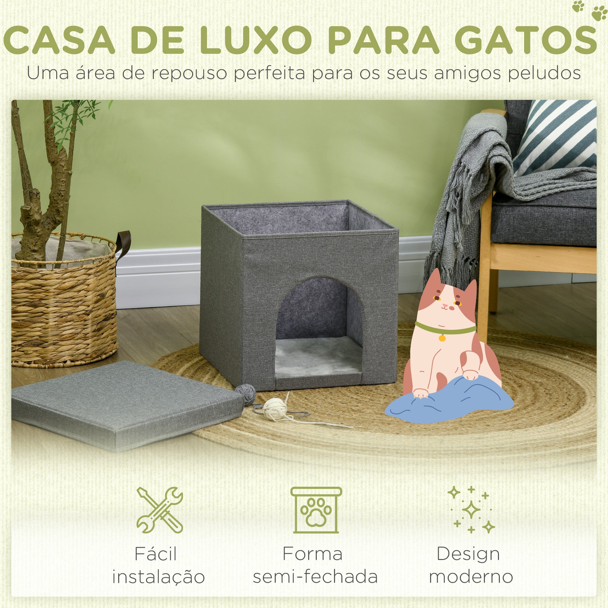 Casa para Gatos 36,5x36,5x36,5 cm Cinza - Refúgio Aconchegante para seu Felino