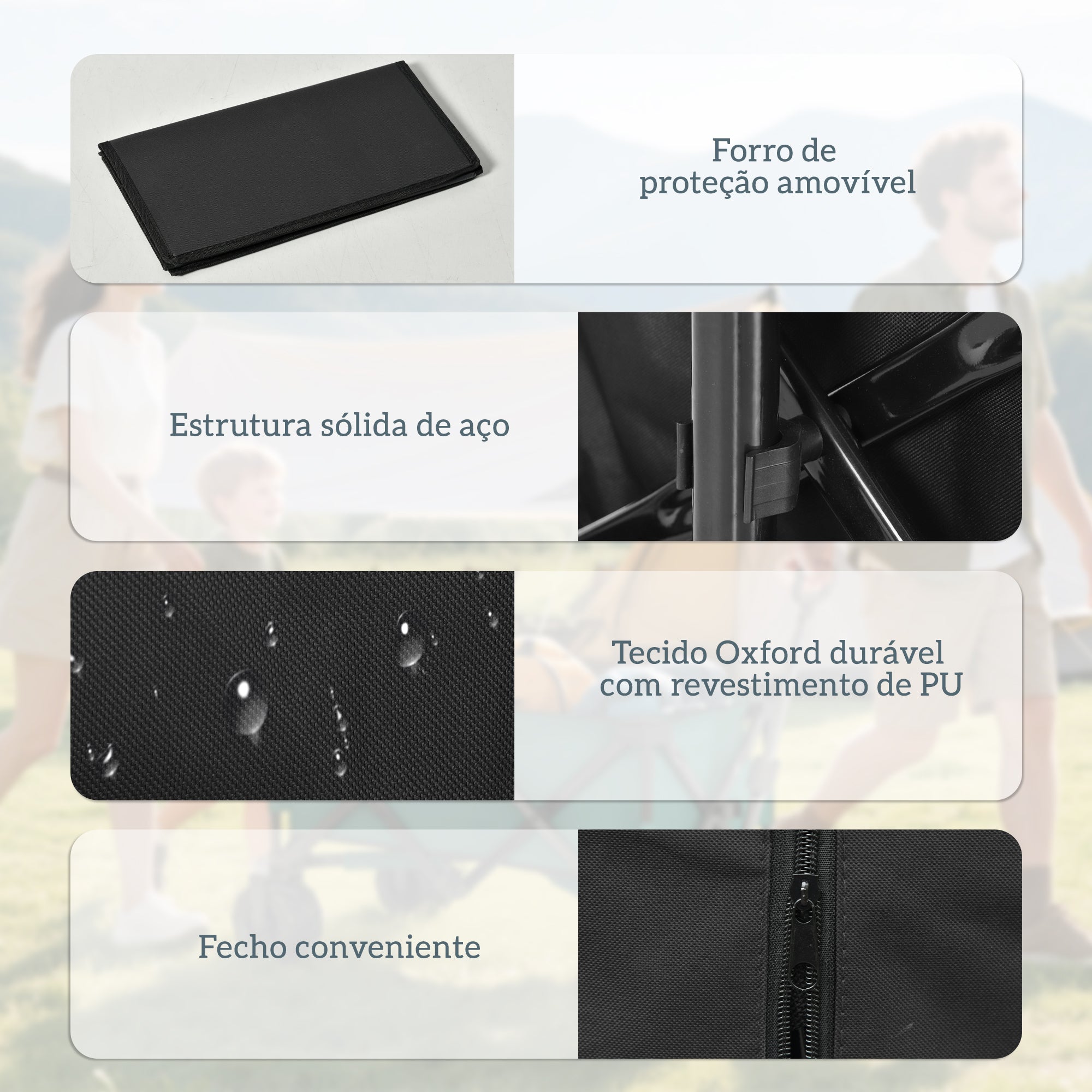 Carrinho de Transporte Dobrável – 108x55x61-91 cm – Preto – Aço e tecido Oxford