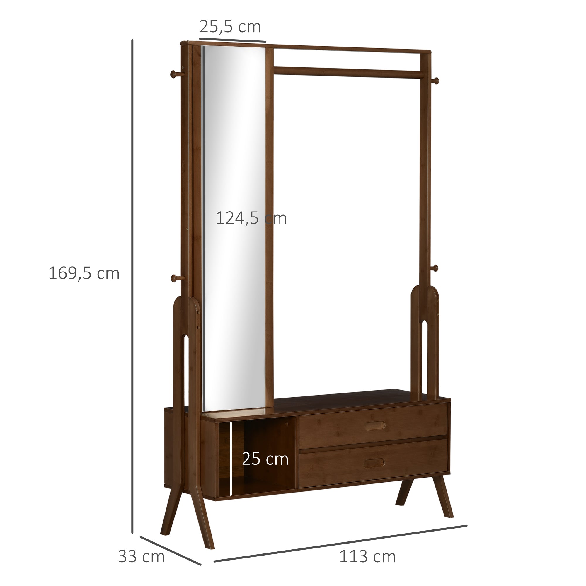 Conjunto de Hall de Entrada com Cabide, Espelho e Arrumação - Estilo Industrial Marrom - 113x33x169,5cm