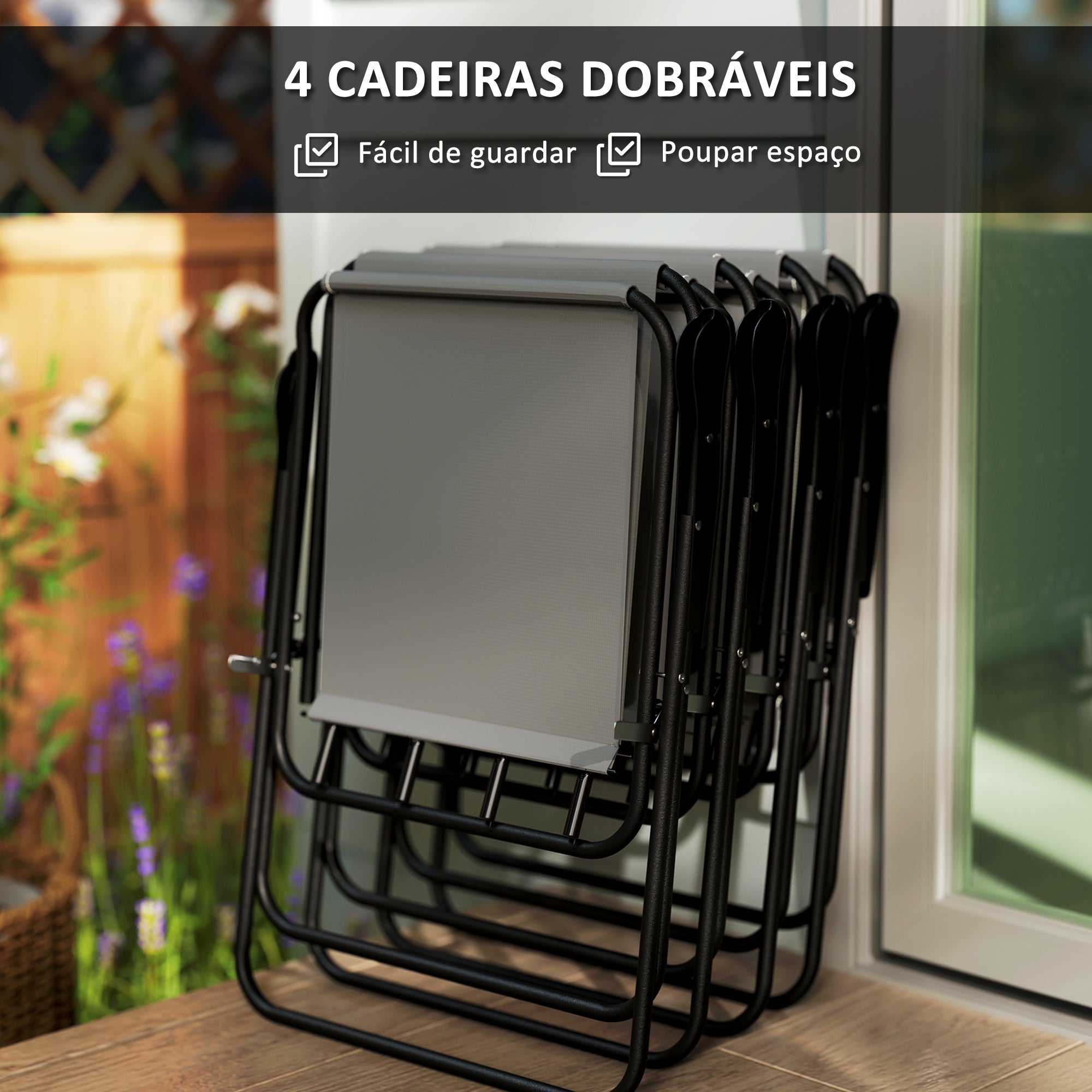 Conjunto de Mesa e Cadeiras de Jardim 6 Peças Cinzento Ø80x70 cm