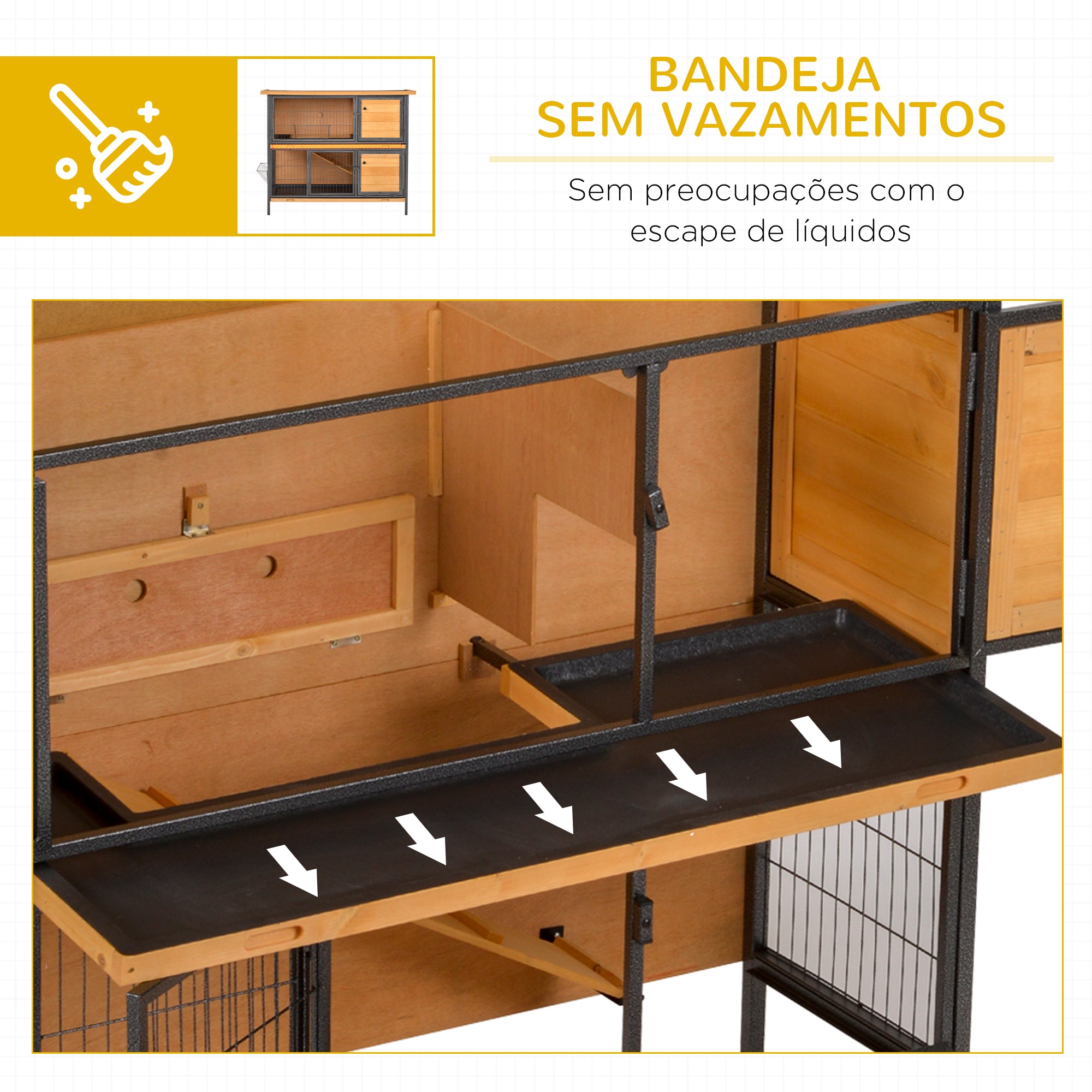 Gaiola para Coelhos de Madeira 122x50x101 cm - Cor Madeira e Preto