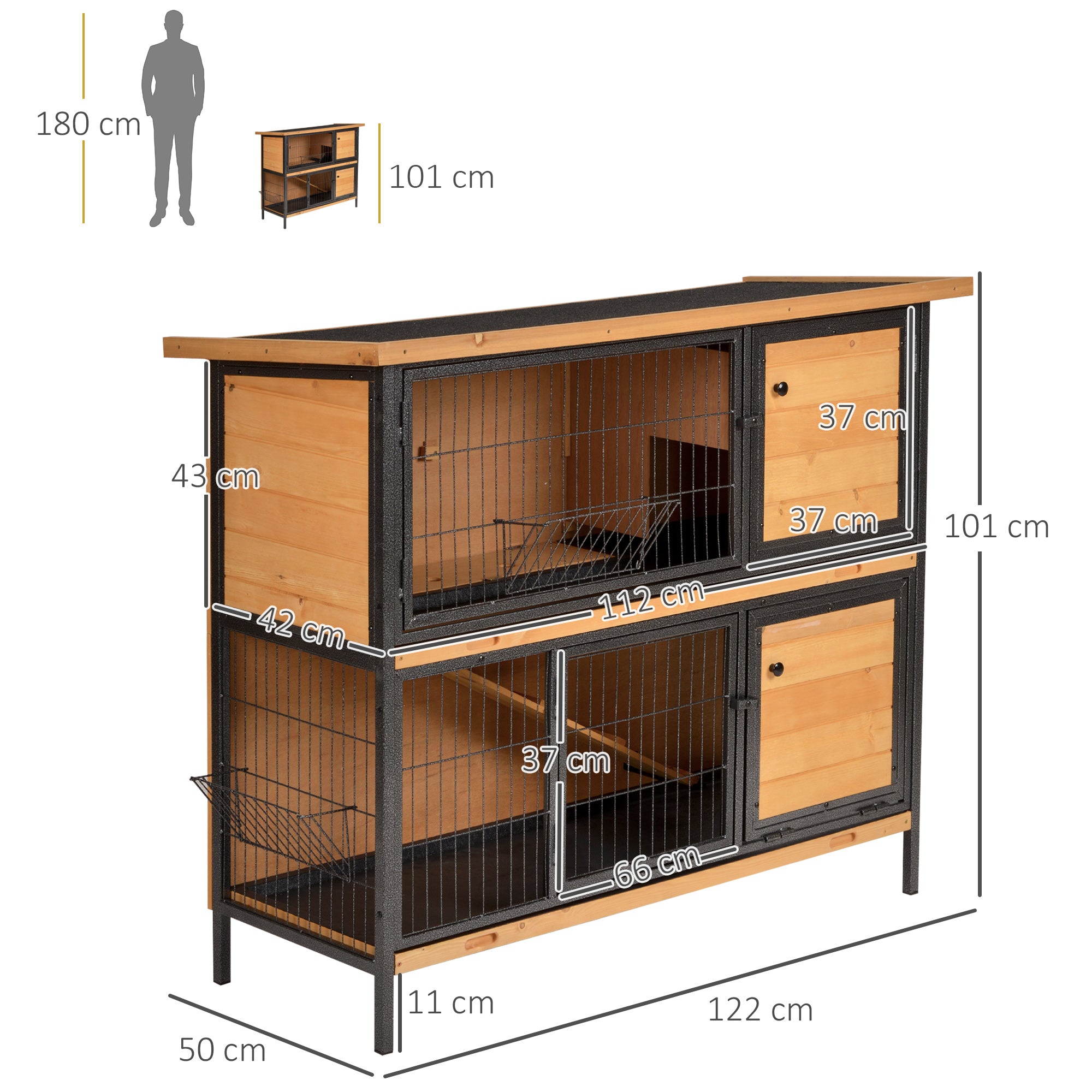 Gaiola para Coelhos de Madeira 122x50x101 cm - Cor Madeira e Preto