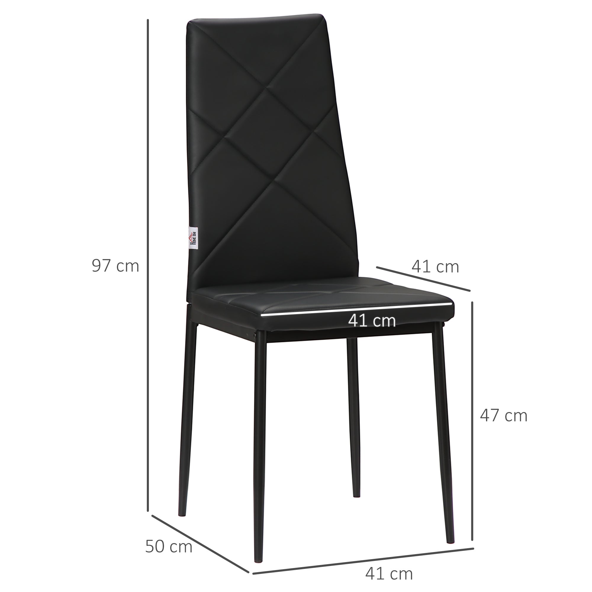 Conjunto de 4 Cadeiras de Sala de Jantar Estofadas em Couro Sintético Preto 41x50x97cm