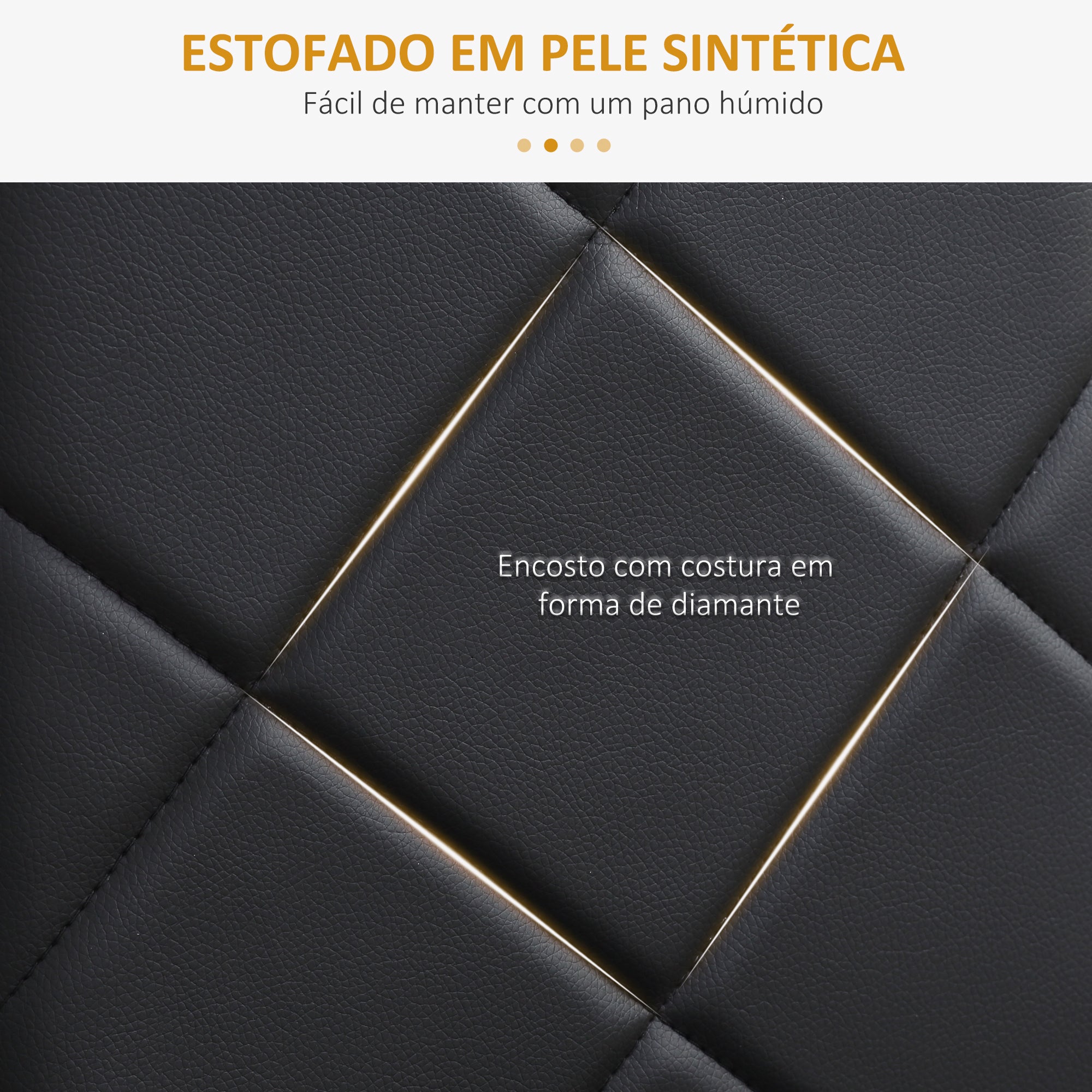 Conjunto de 4 Cadeiras de Sala de Jantar Estofadas em Couro Sintético Preto 41x50x97cm