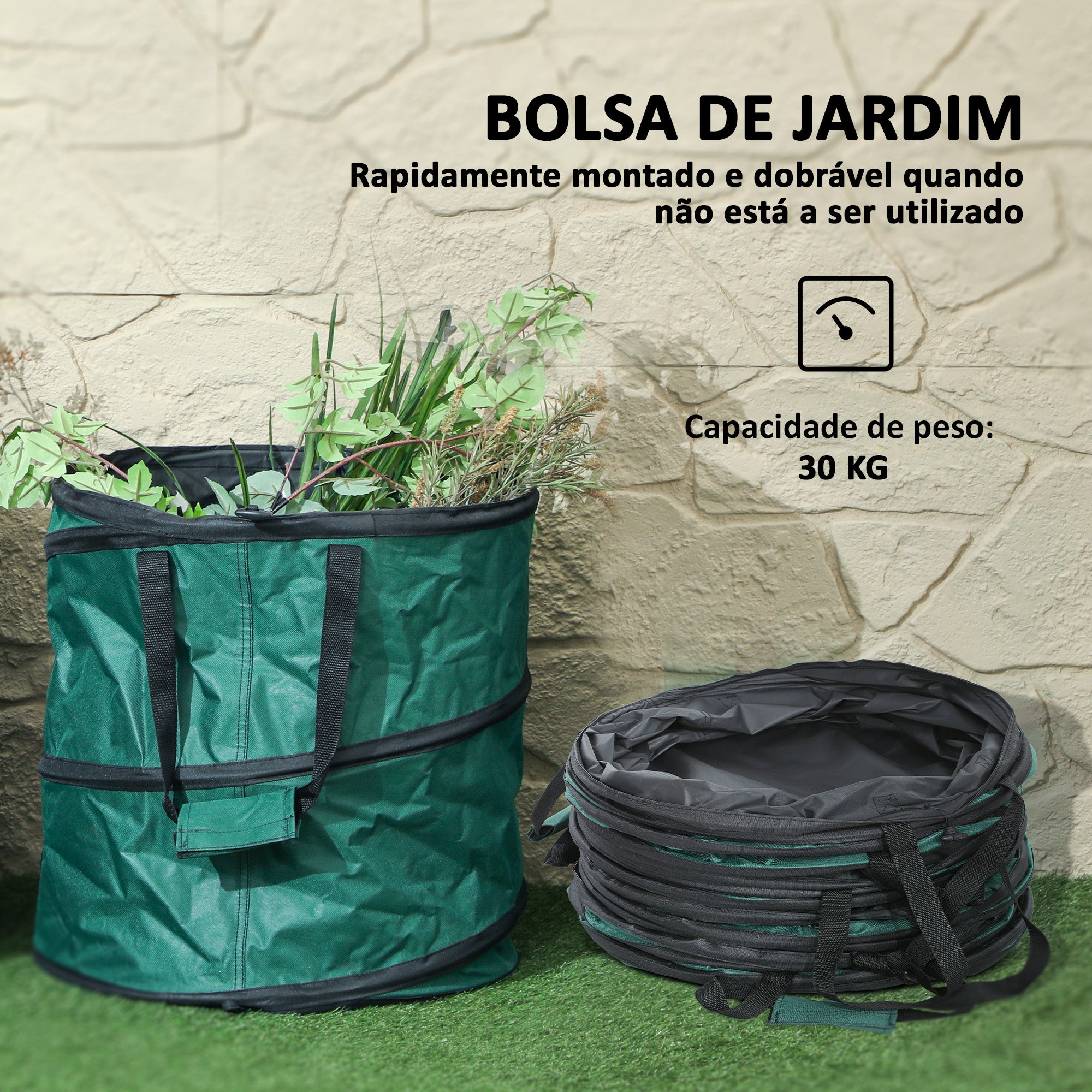 Conjunto de 4 Sacos para Resíduos de Jardim Ø47x50 cm Verde