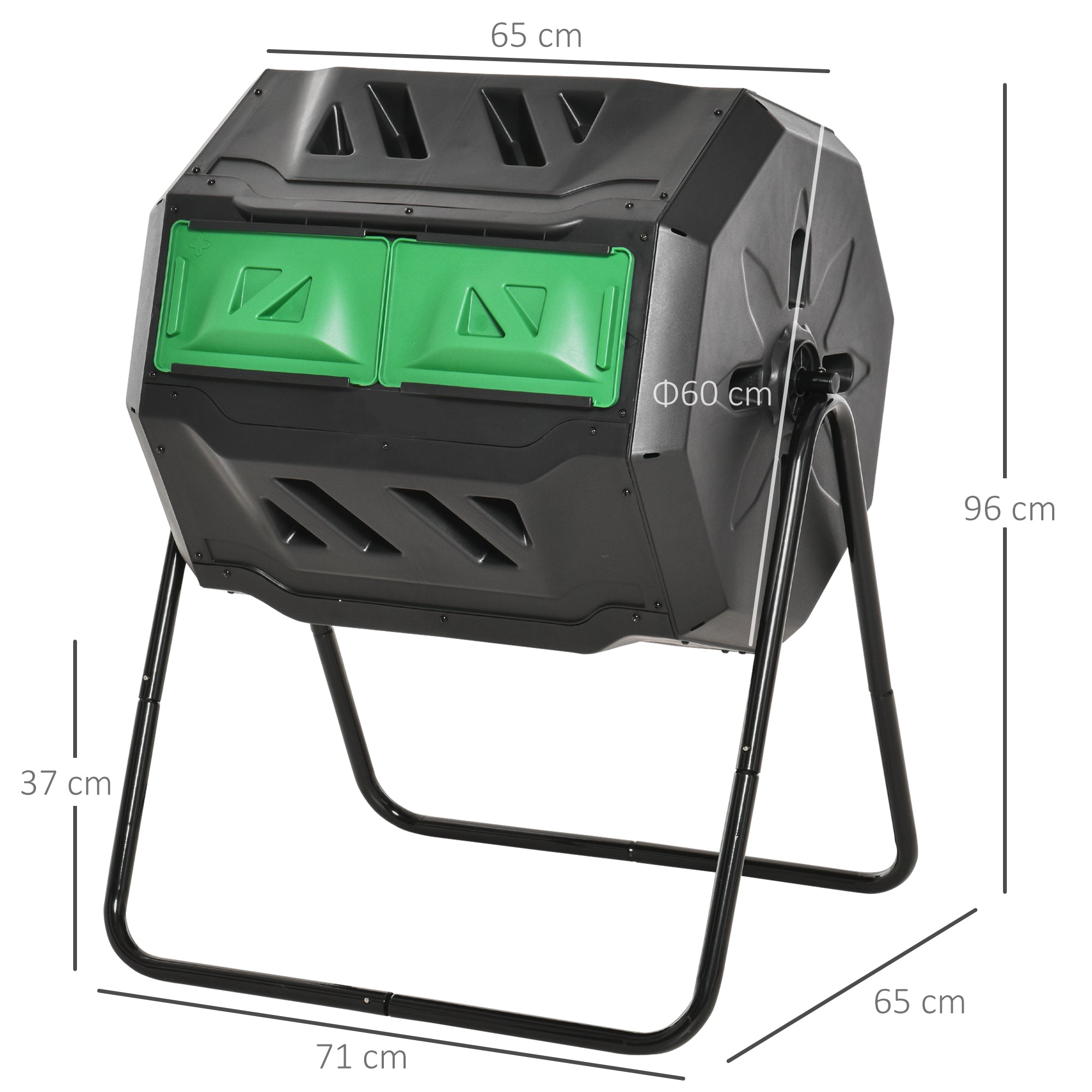 Compostor de Tambor Giratório 160L 71x64x92cm Preto e Verde – Aço e Plástico