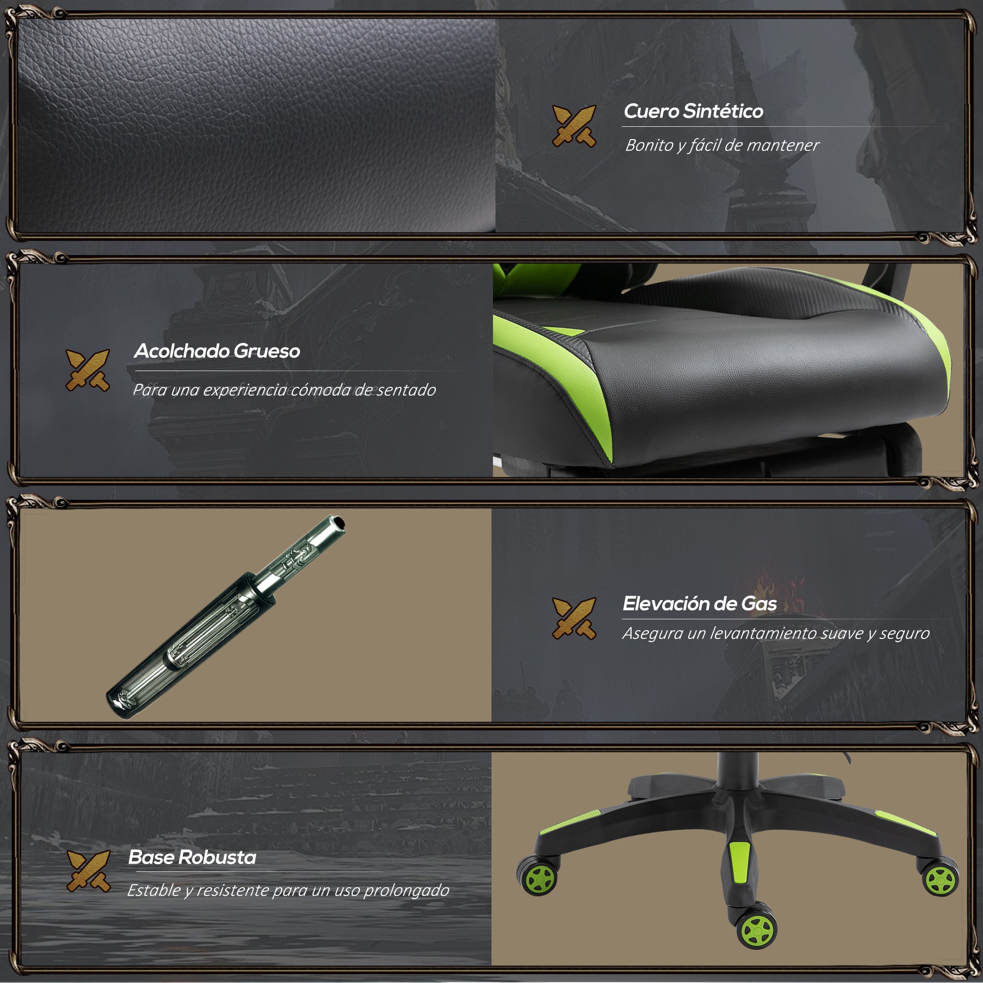 Cadeira Ergonómica Gaming com Encosto Ajustável 65x70x117-125cm Verde