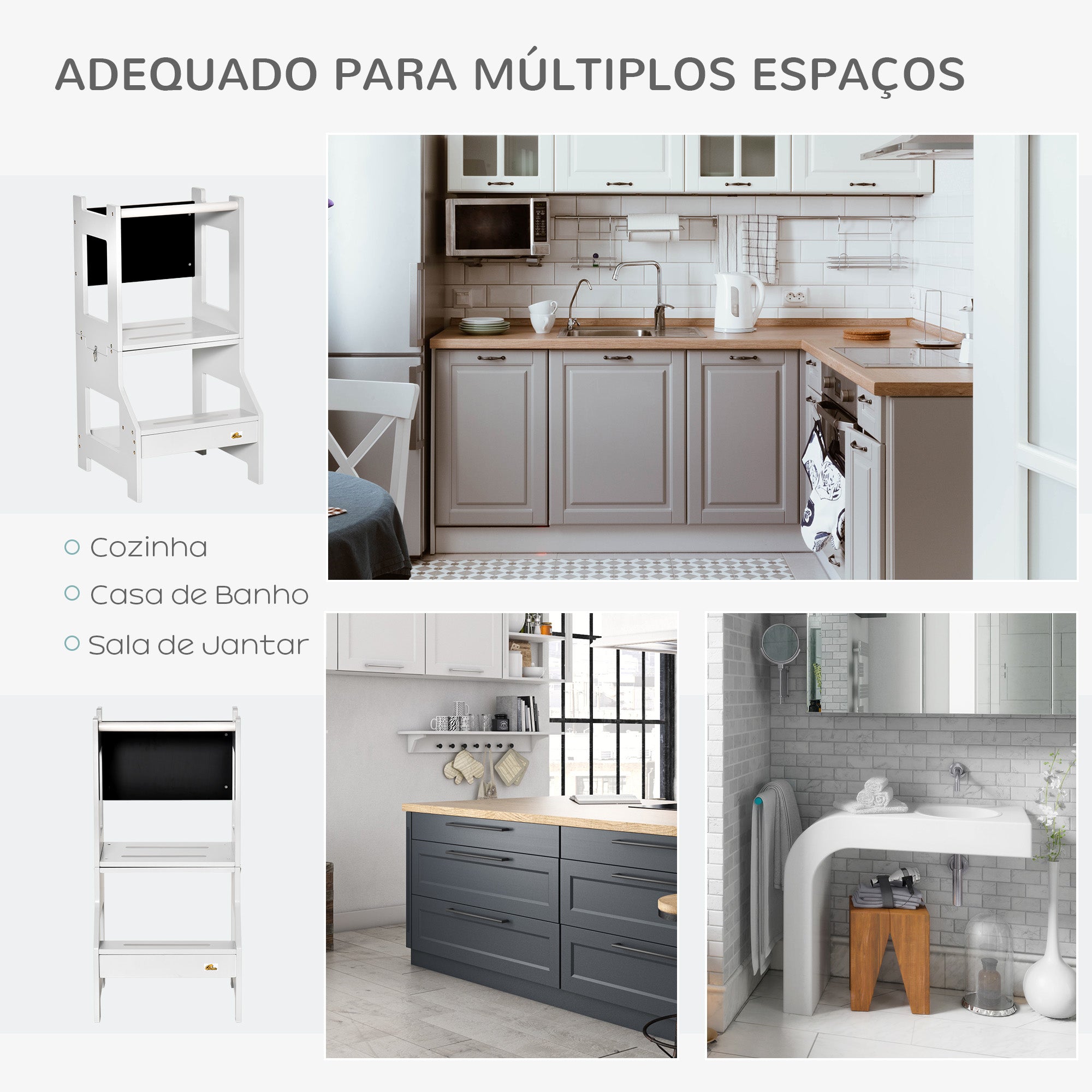 Torre de Aprendizagem Infantil – 42x44x86 cm – Cinzento – MDF