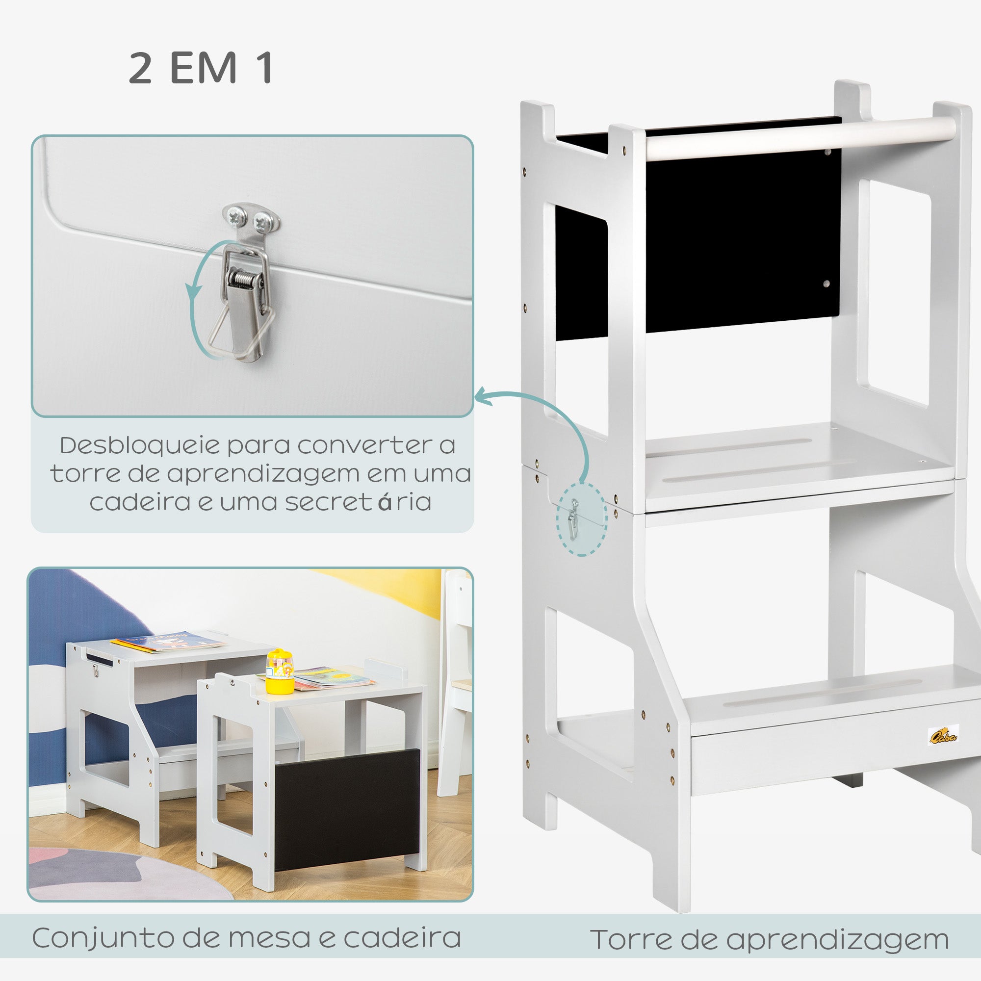 Torre de Aprendizagem Infantil – 42x44x86 cm – Cinzento – MDF
