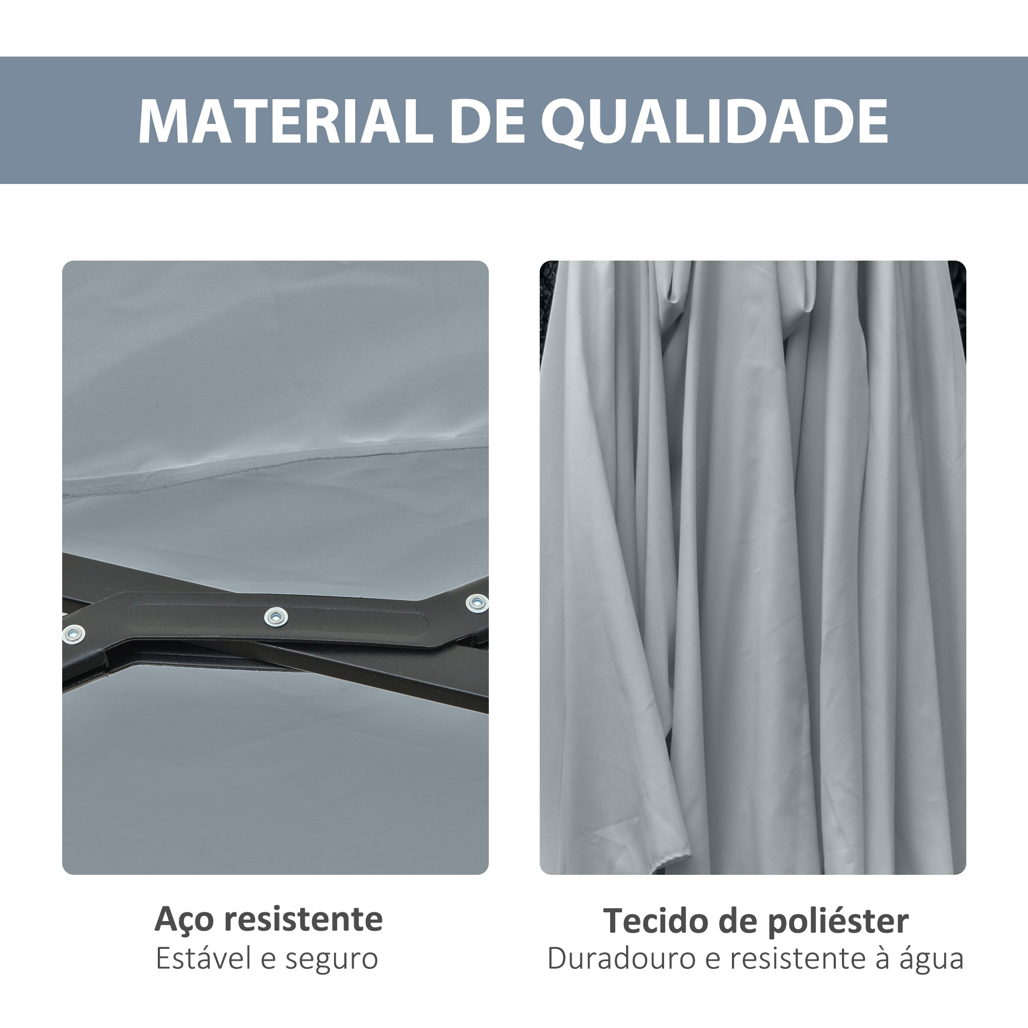 Chapéu de Sol Duplo de Jardim Cinza Claro 450x265x240 cm com 48 Luzes LED Solar