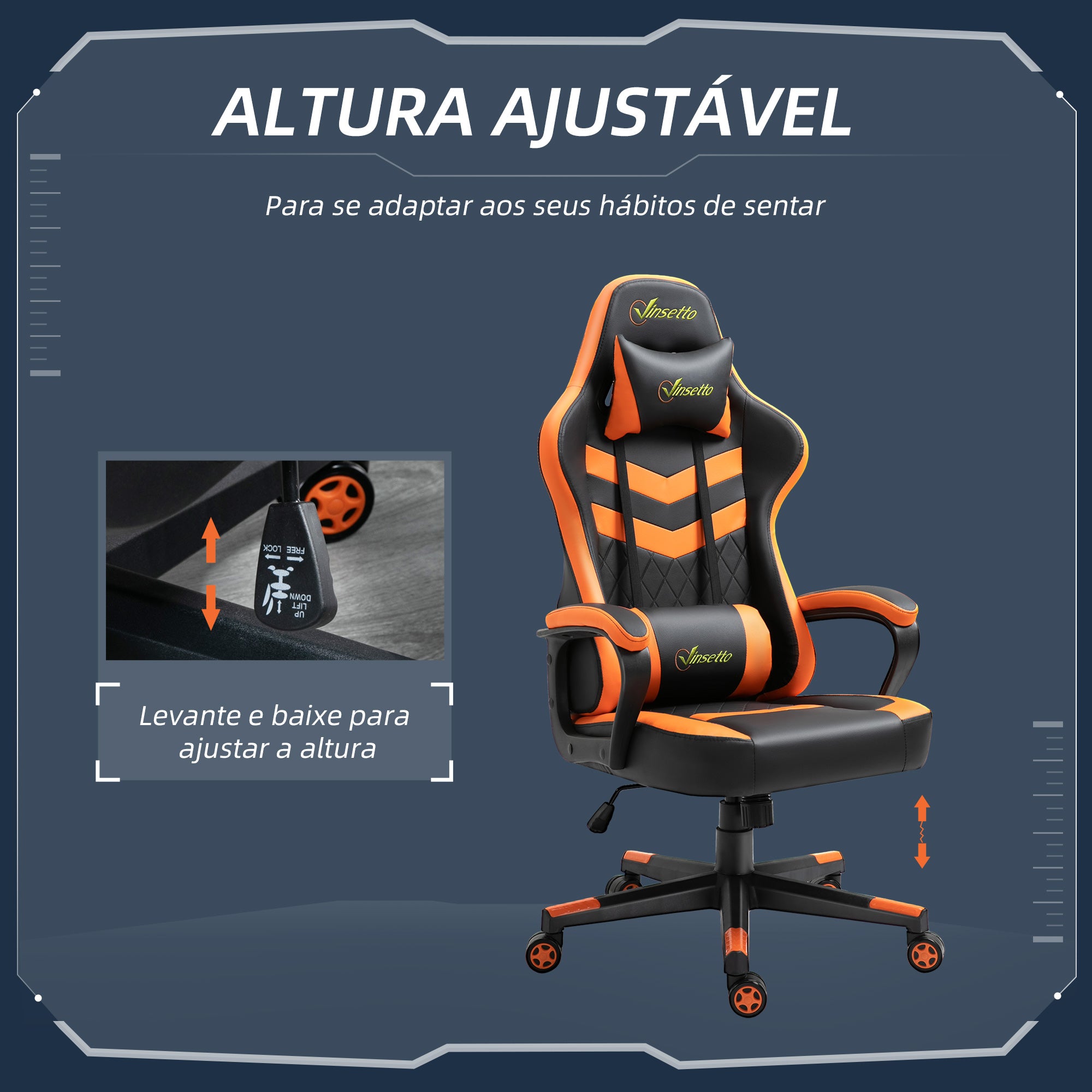 Cadeira Ergonómica Gaming Laranja 61x70x121-129 cm