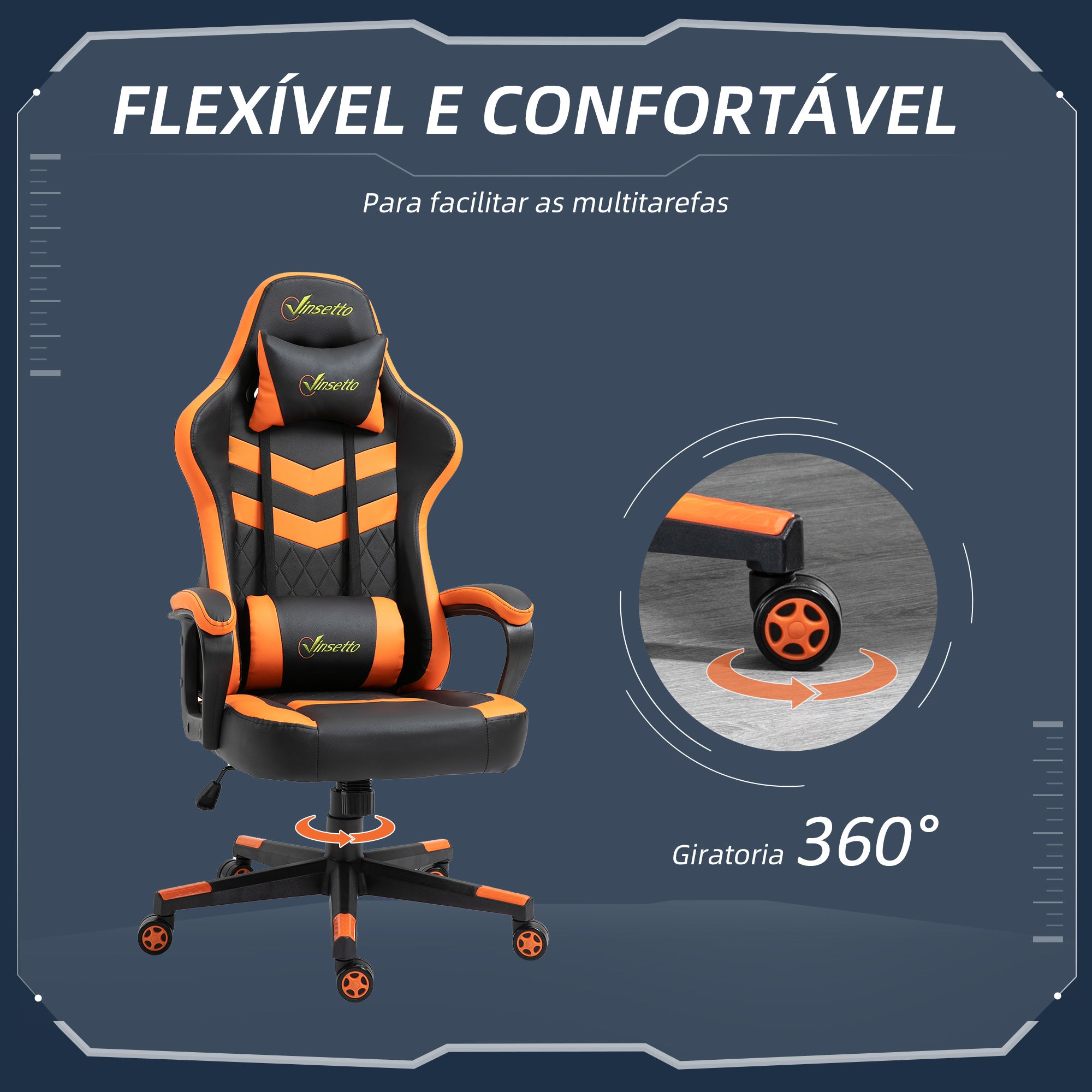 Cadeira Ergonómica Gaming Laranja 61x70x121-129 cm
