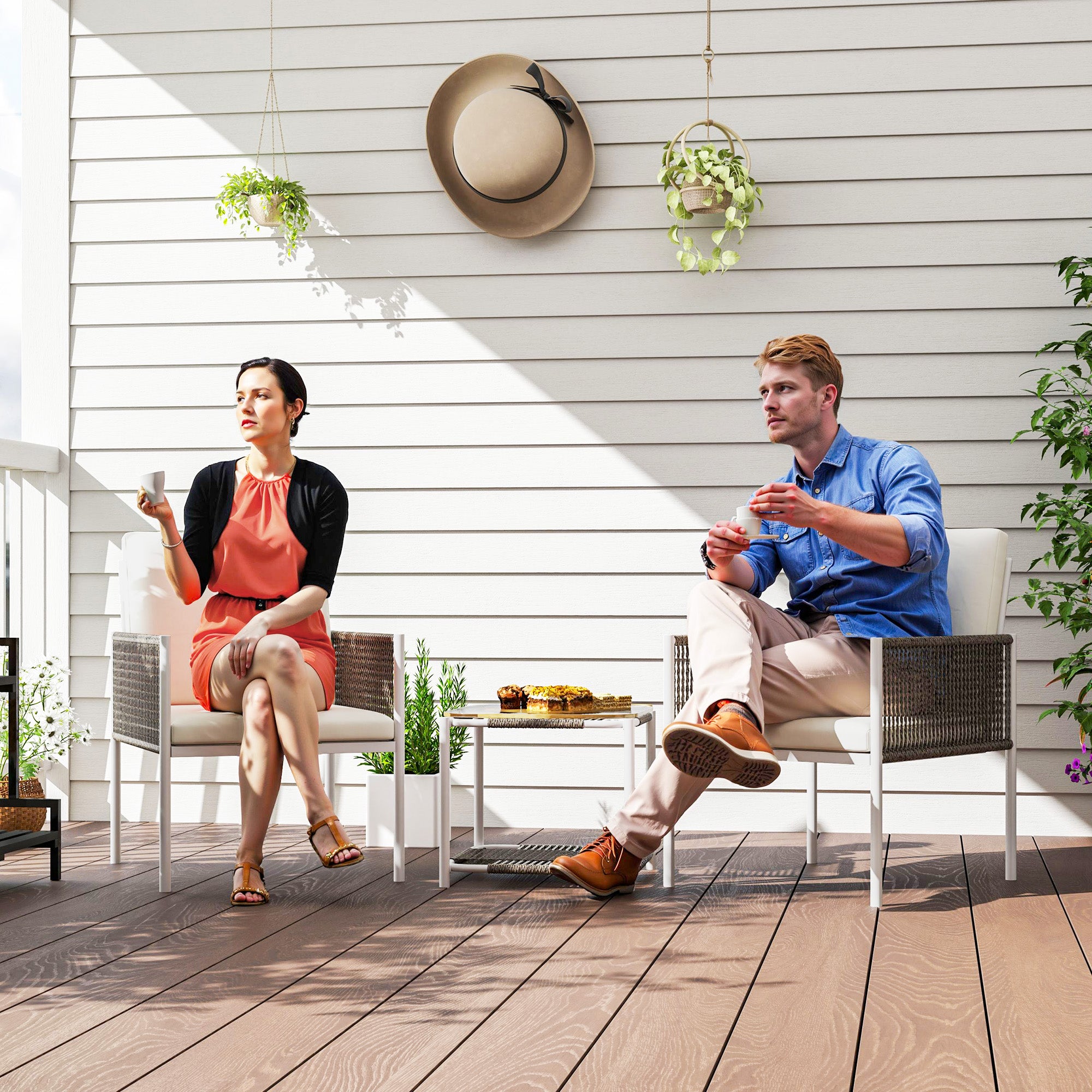 Conjunto de Jardim 3 Peças Creme 82x59x64 cm