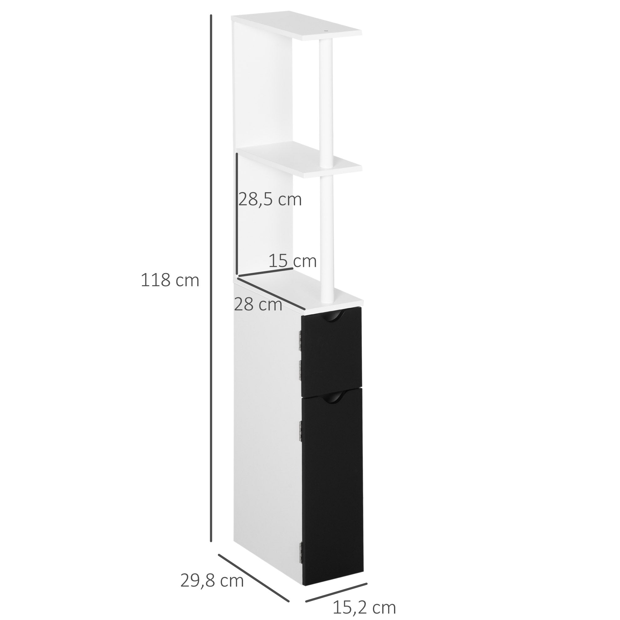 Coluna Auxiliar Casa de Banho Moderna 15,2x29,8x118 cm Branco e Preto
