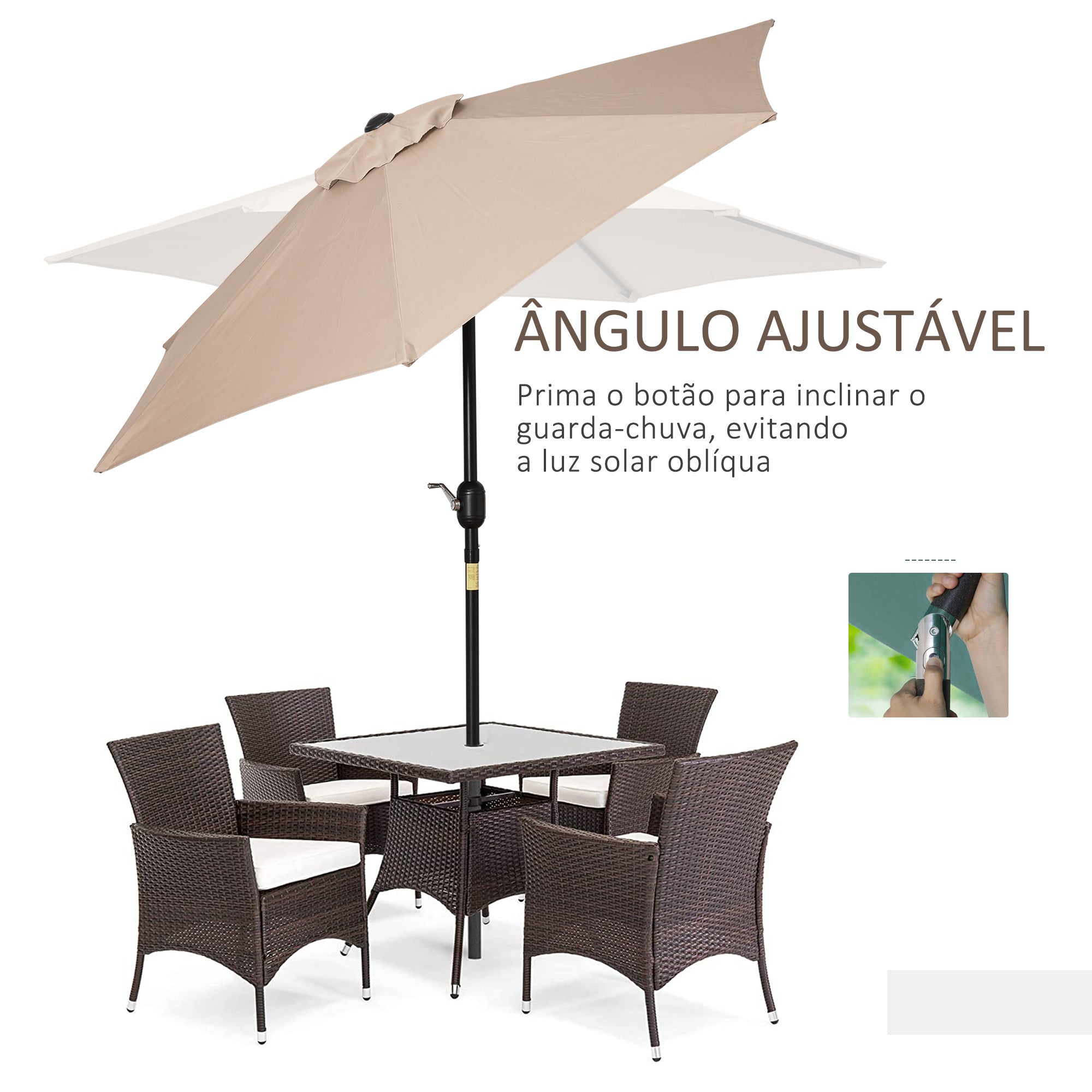 Chapéu de Sol de Jardim Ø230x216 cm - Cor Cáqui