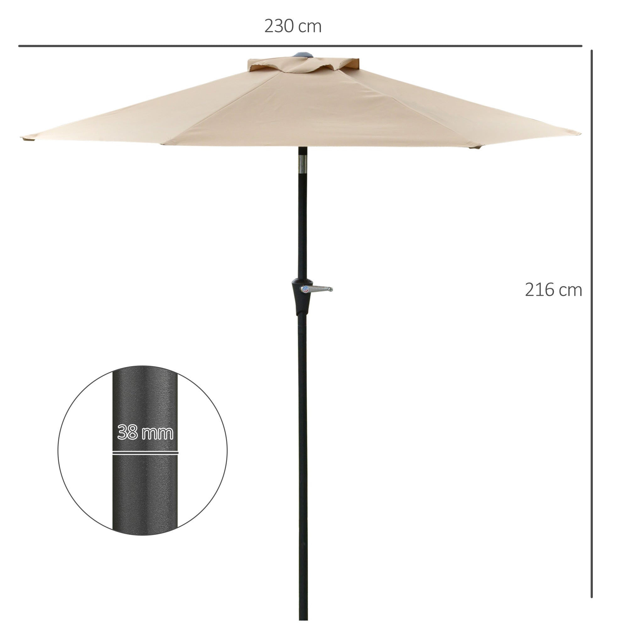 Chapéu de Sol de Jardim Ø230x216 cm - Cor Cáqui
