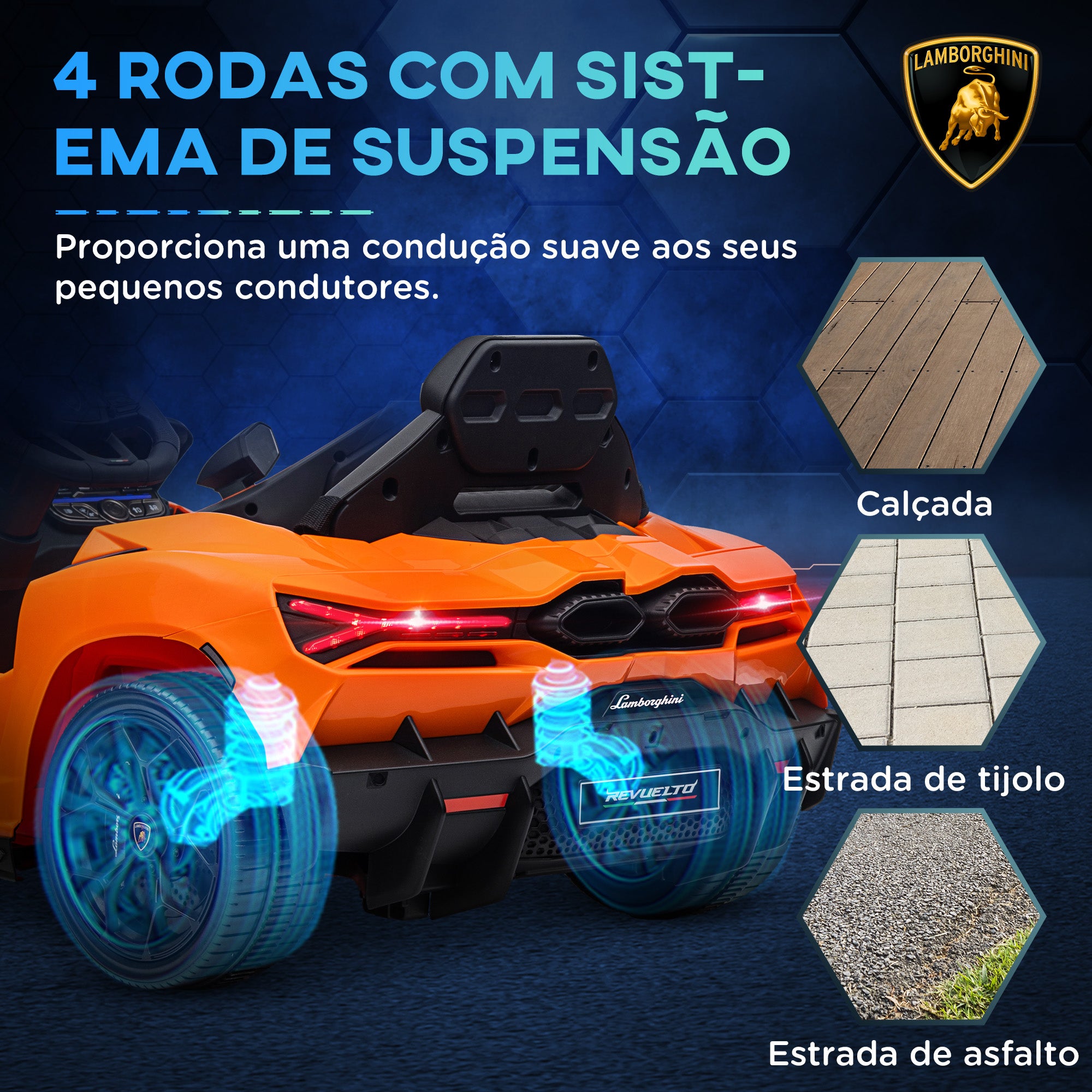 Carro Elétrico Infantil – 105x60x40 cm – Laranja – Plástico e aço