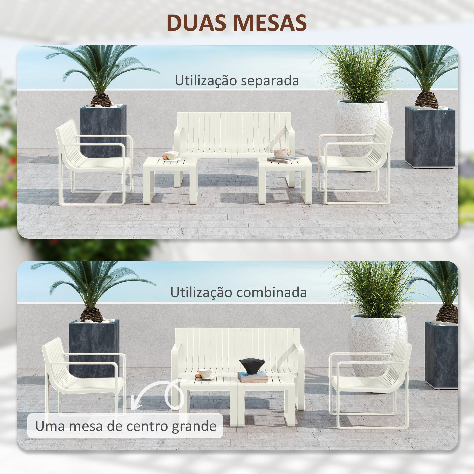 Conjunto de Jardim 5 Peças Branco 122x60,5x70 cm