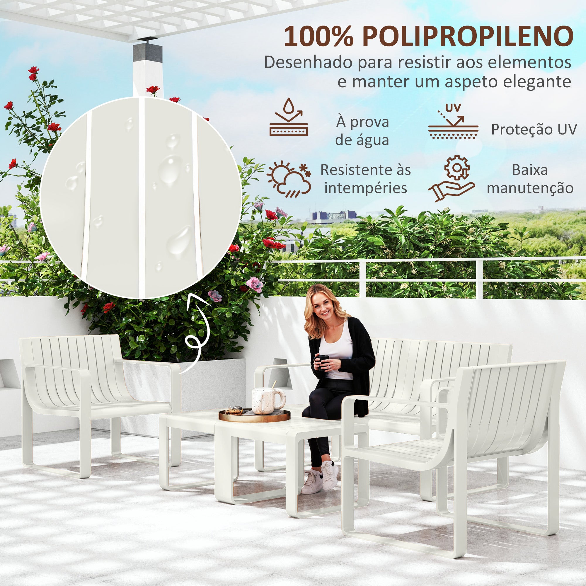 Conjunto de Jardim 5 Peças Branco 122x60,5x70 cm