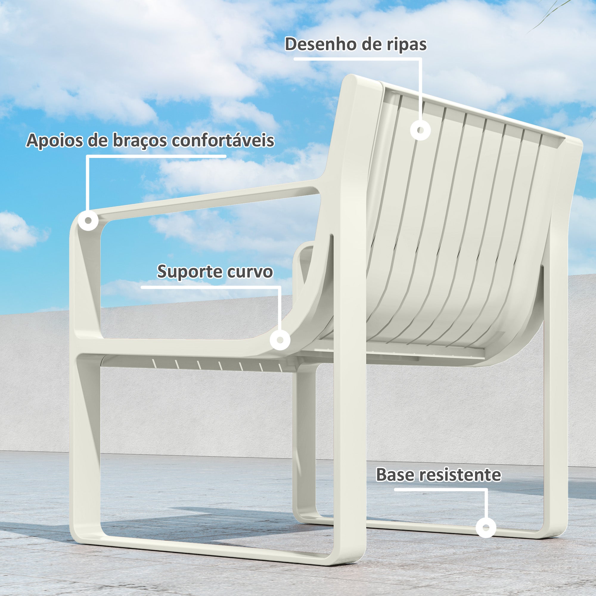 Conjunto de Jardim 5 Peças Branco 122x60,5x70 cm