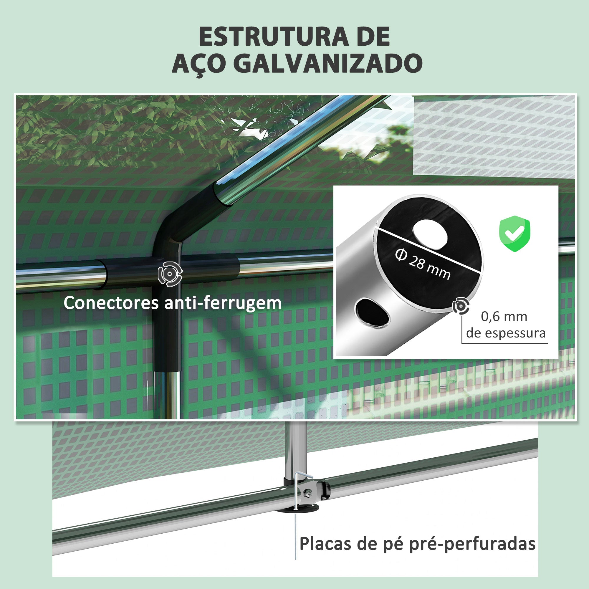 Estufa Tipo Túnel – 595x300x280 cm – Verde – Aço Galvanizado