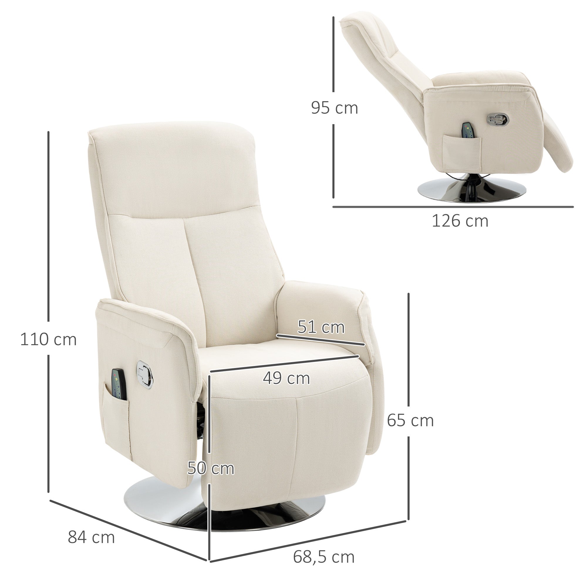 Poltrona de Massagem Elétrica Creme Branco 68.5x84x110 cm
