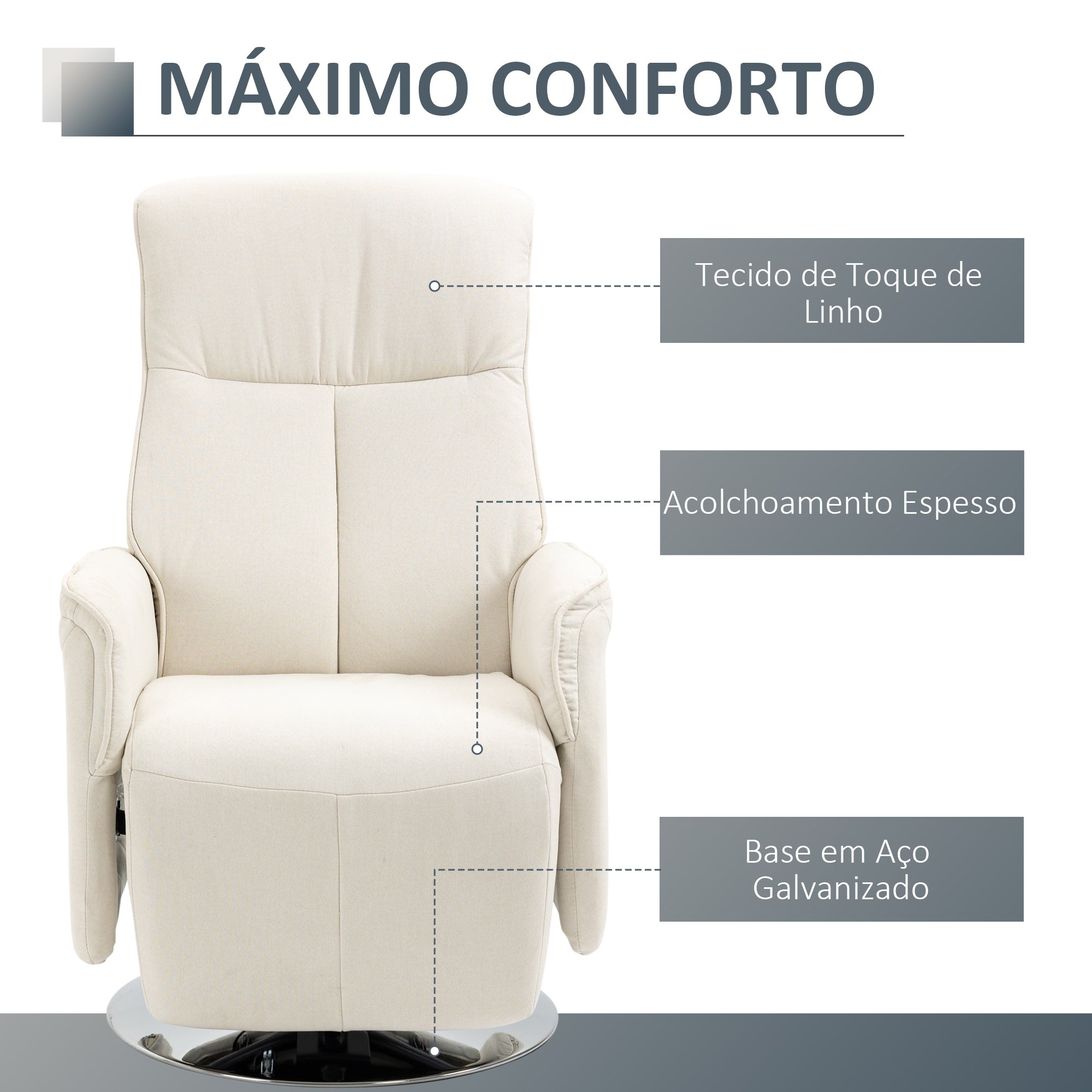 Poltrona de Massagem Elétrica Creme Branco 68.5x84x110 cm