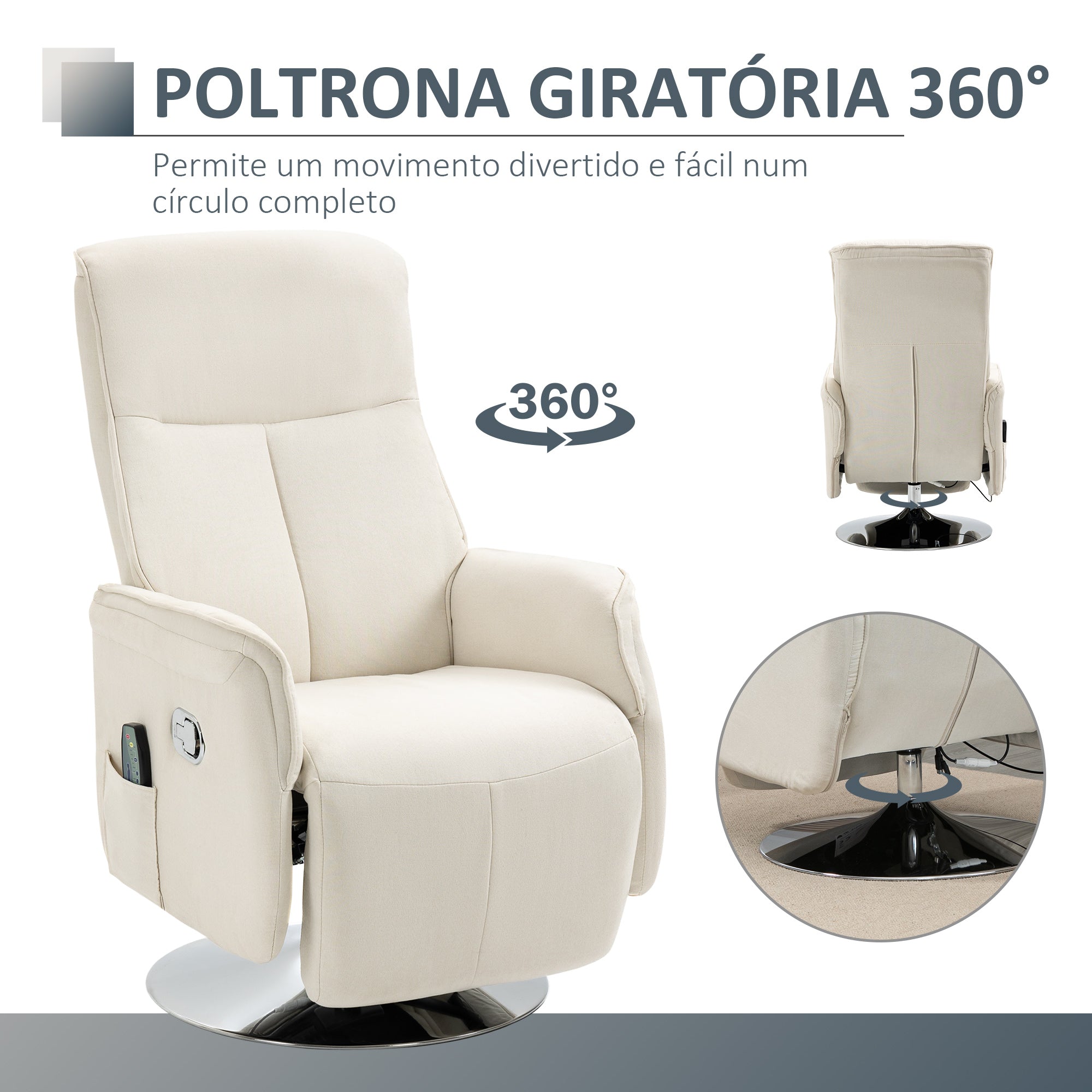 Poltrona de Massagem Elétrica Creme Branco 68.5x84x110 cm