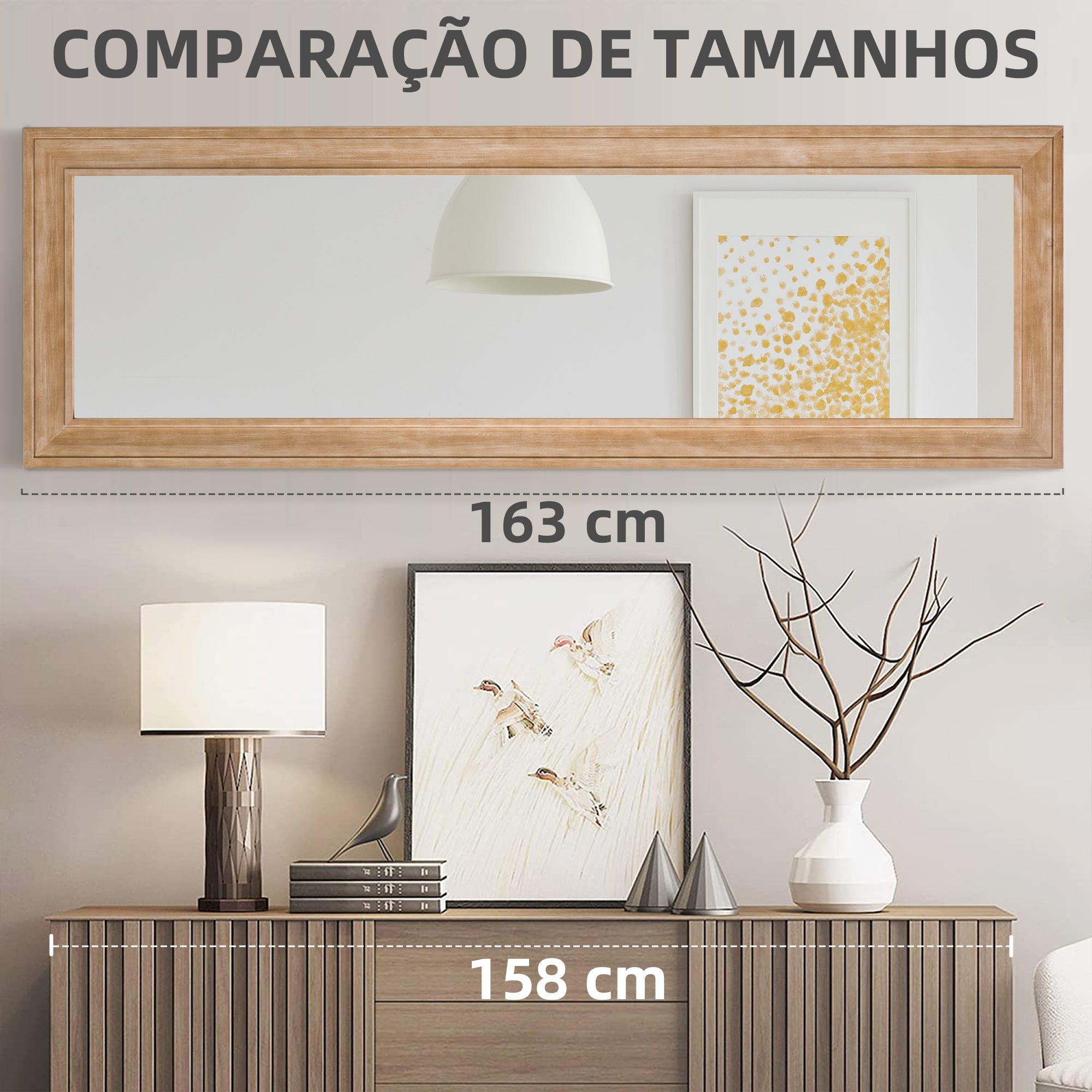 Espelho de Parede – 163x53,3 cm – Cor de Madeira Natural – Madeira de pinho