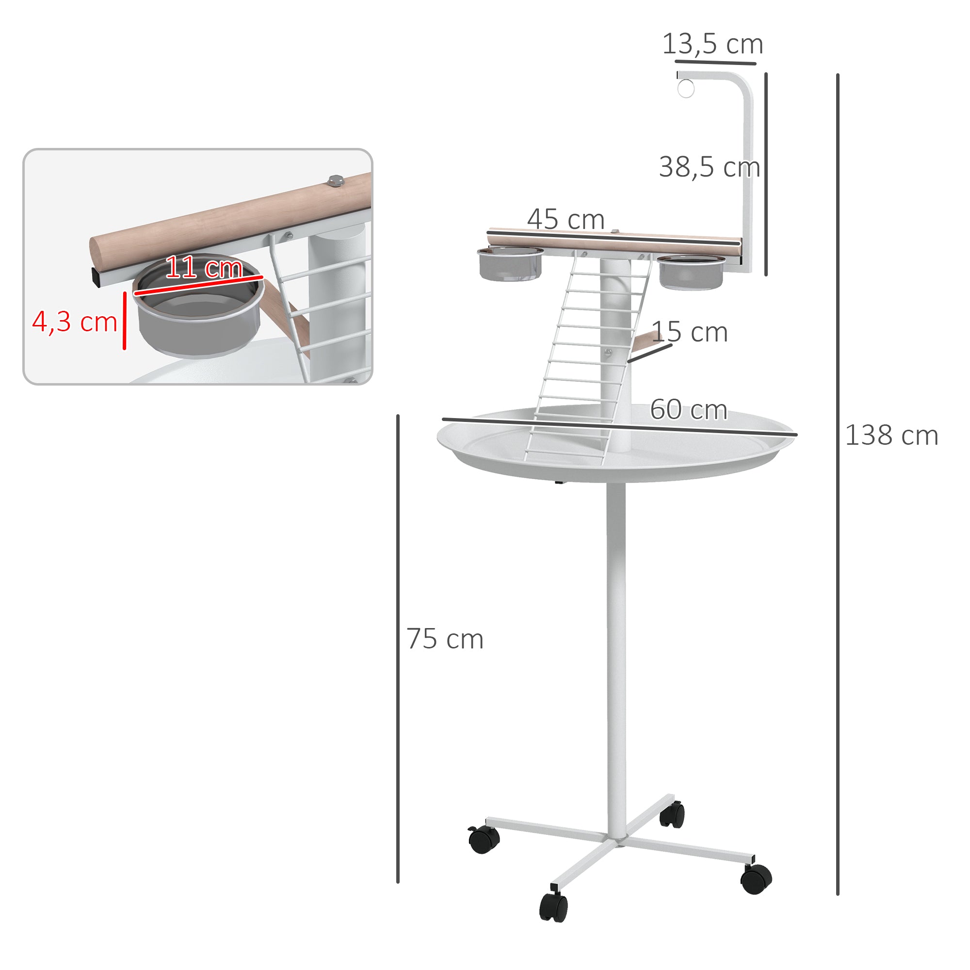 Comedouro para Pássaros de Exterior com Rodas Branco Ø60x138 cm