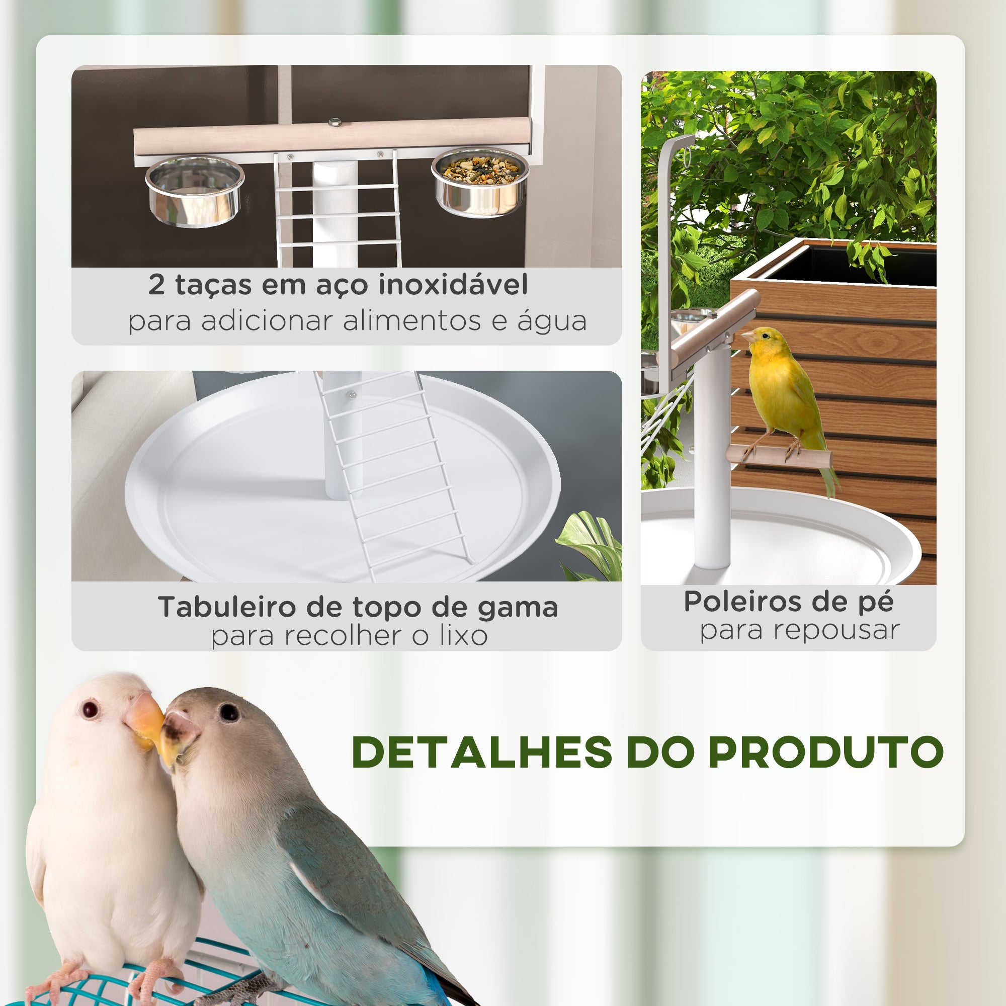 Comedouro para Pássaros de Exterior com Rodas Branco Ø60x138 cm
