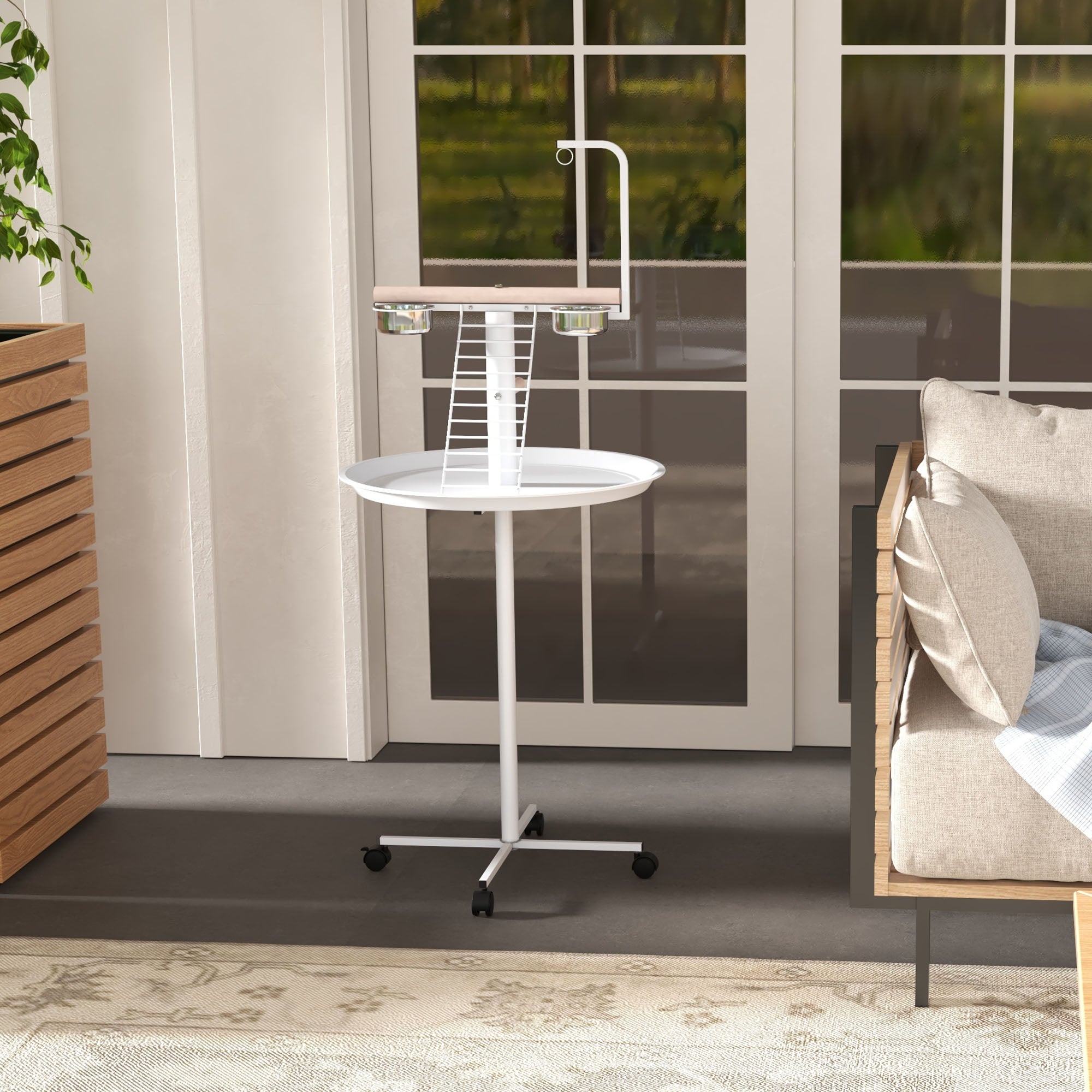 Comedouro para Pássaros de Exterior com Rodas Branco Ø60x138 cm