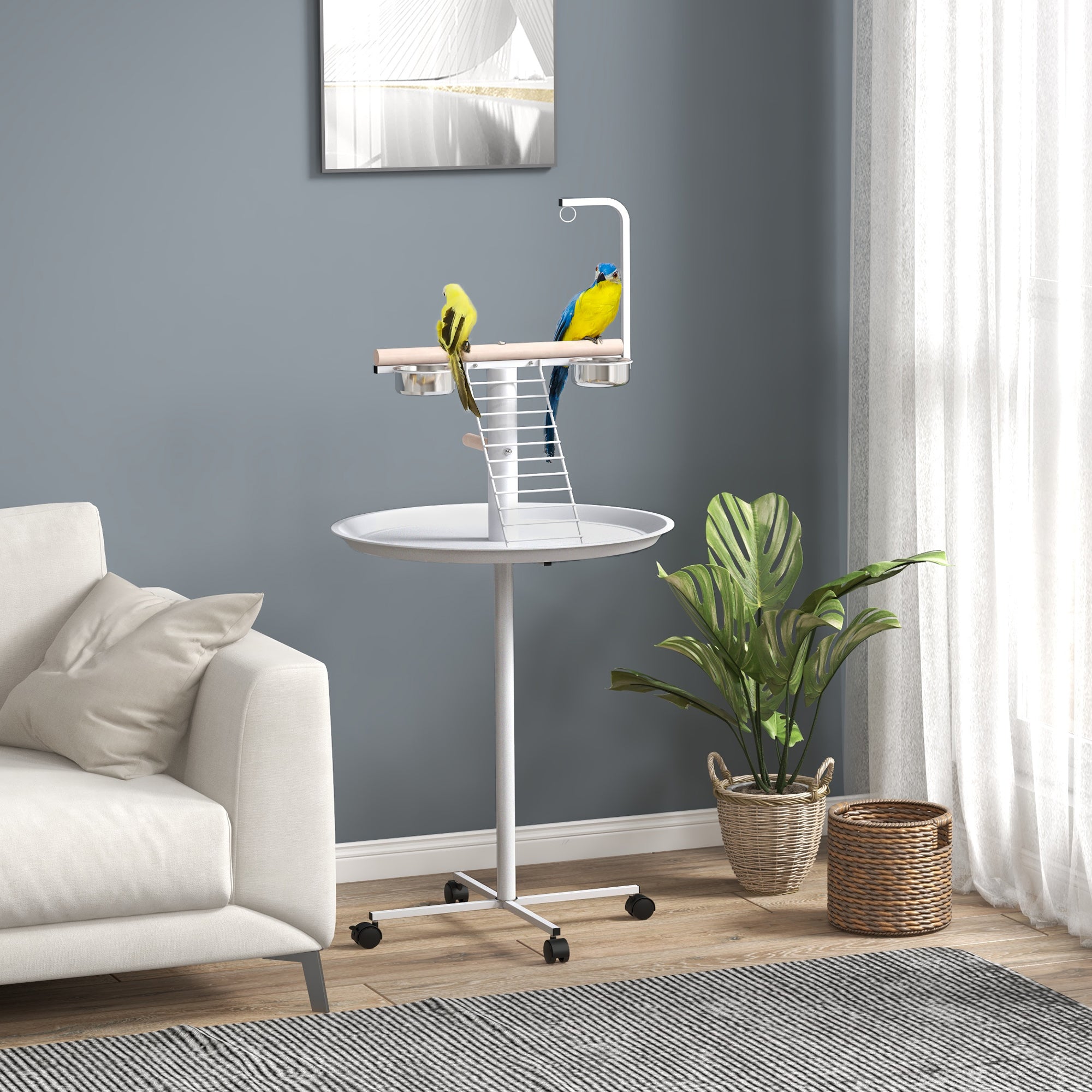 Comedouro para Pássaros de Exterior com Rodas Branco Ø60x138 cm