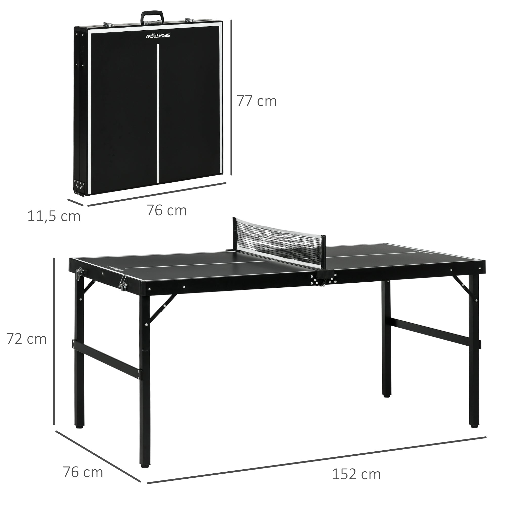 Mesa de Ping Pong Dobrável de Tamanho Médio 152x76x72 cm - Cor Preto