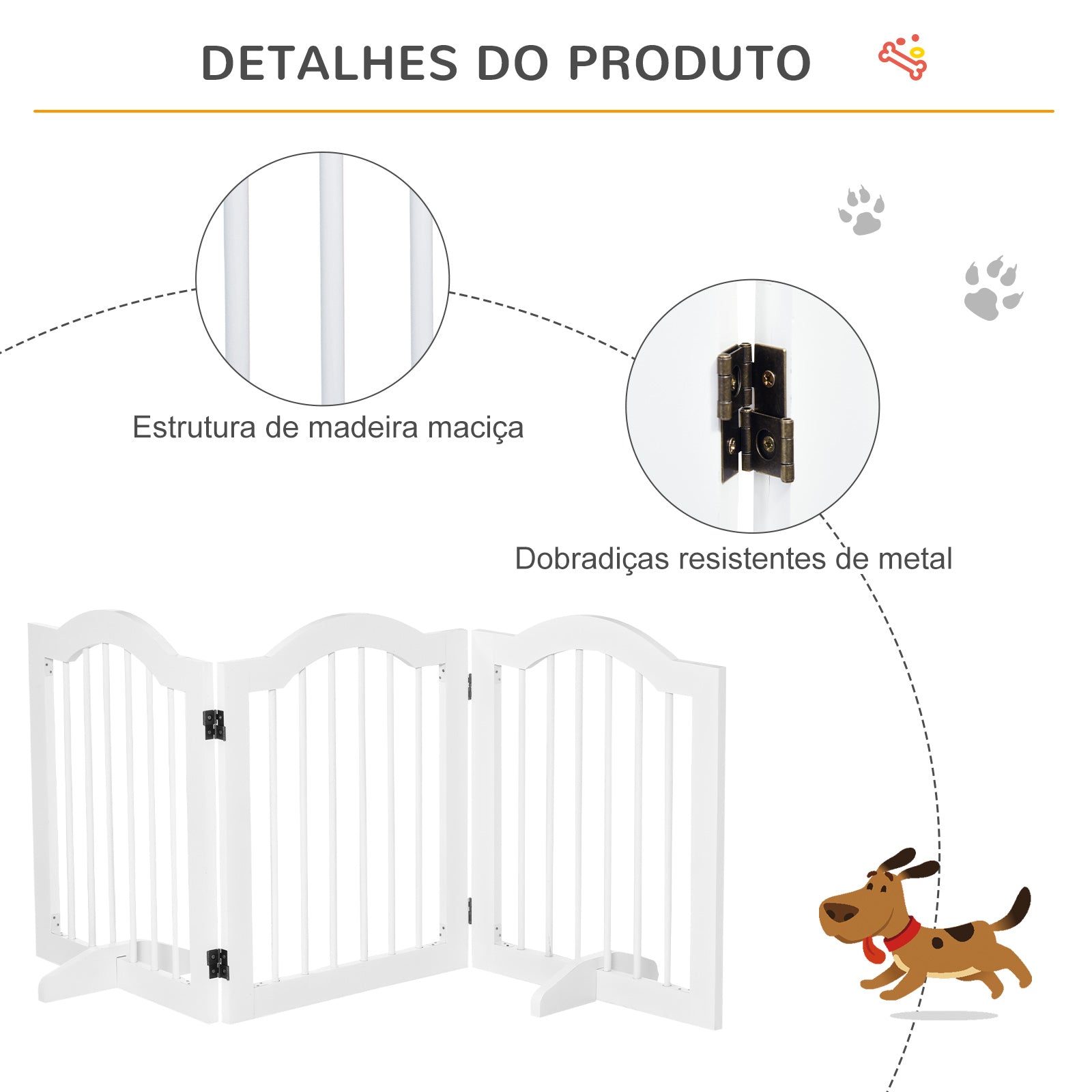 Barreira de Segurança Dobrável para Cães Pequenos 154,5x29,5x61cm Branco