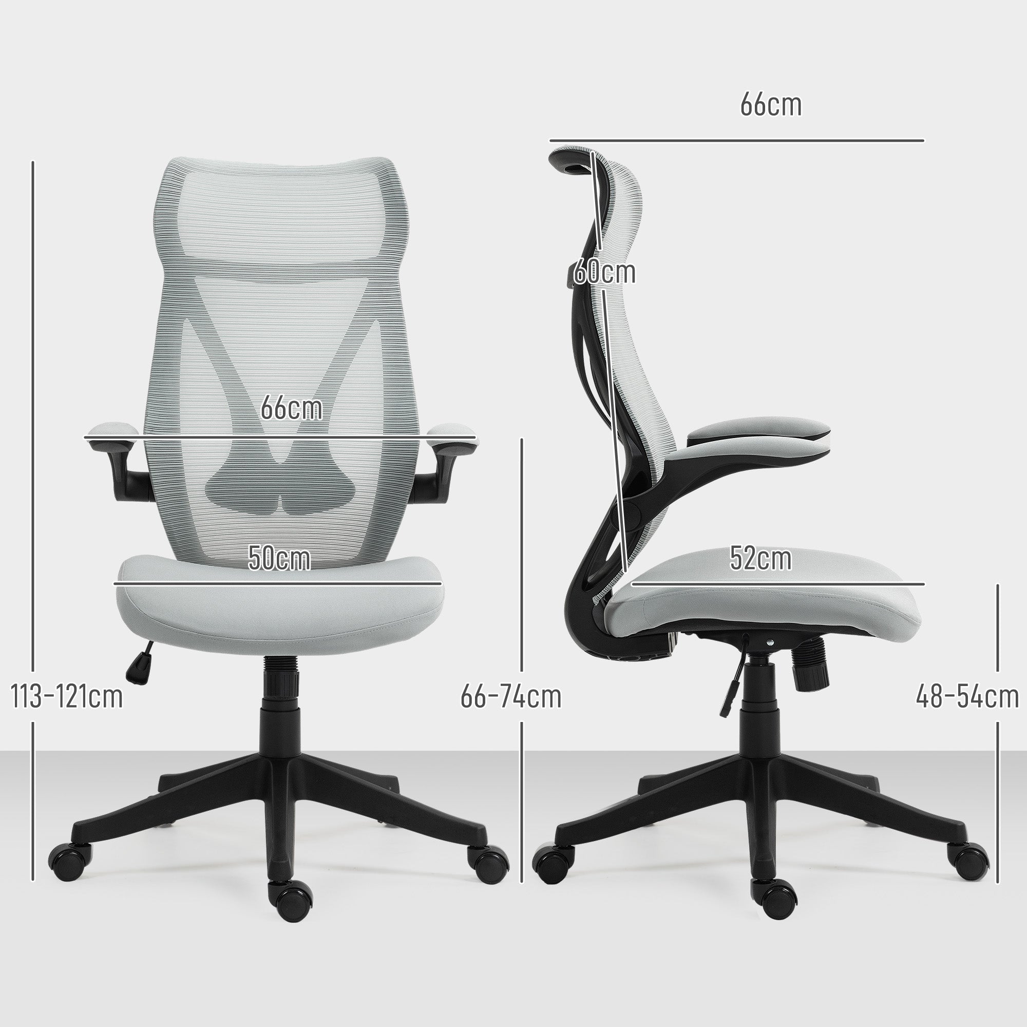 Cadeira de Escritório – 66x66x113-121 cm – Cinza Claro – Malha (100% poliéster)