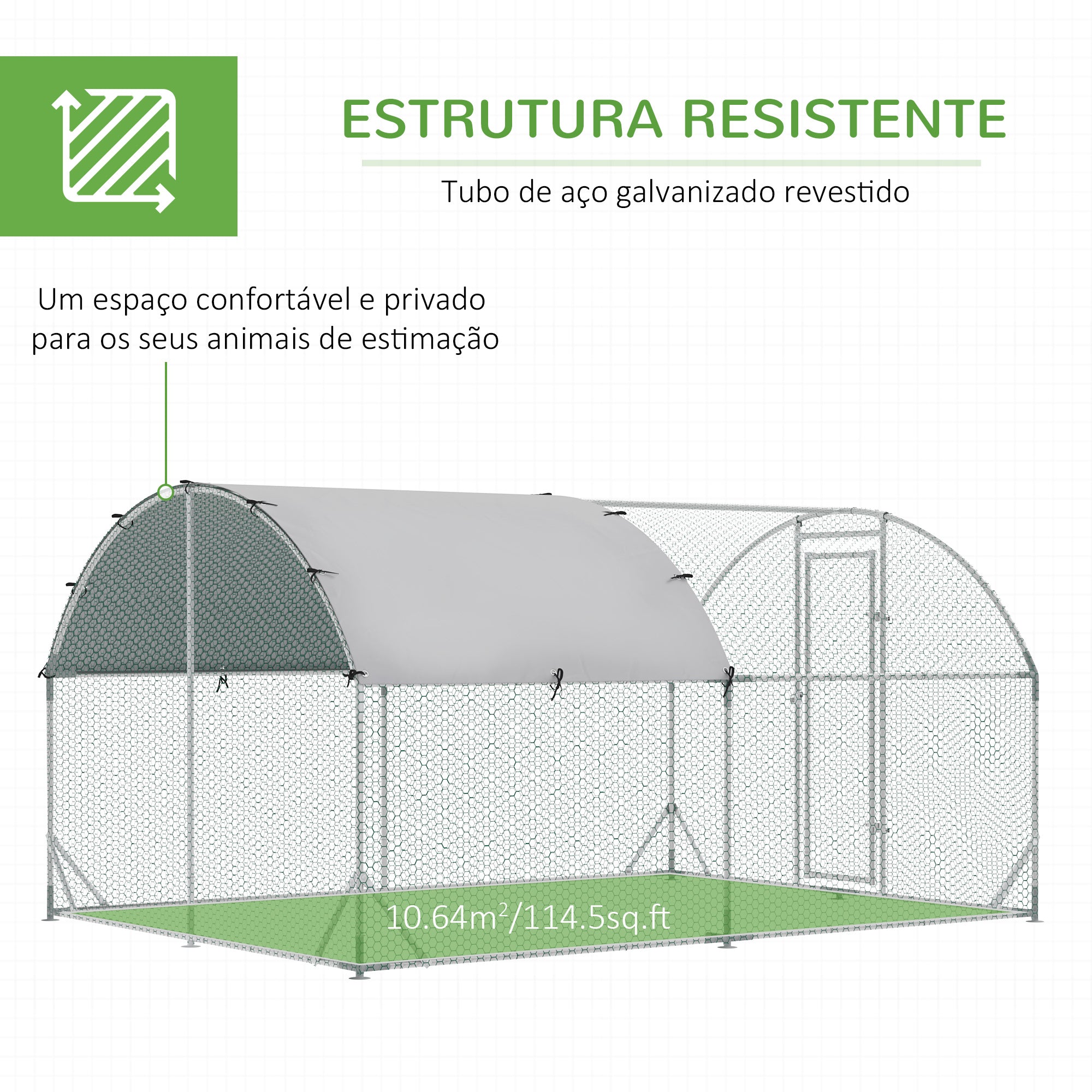 Galinheiro Grande Prata 280x380x197 cm para 6-12 Animais