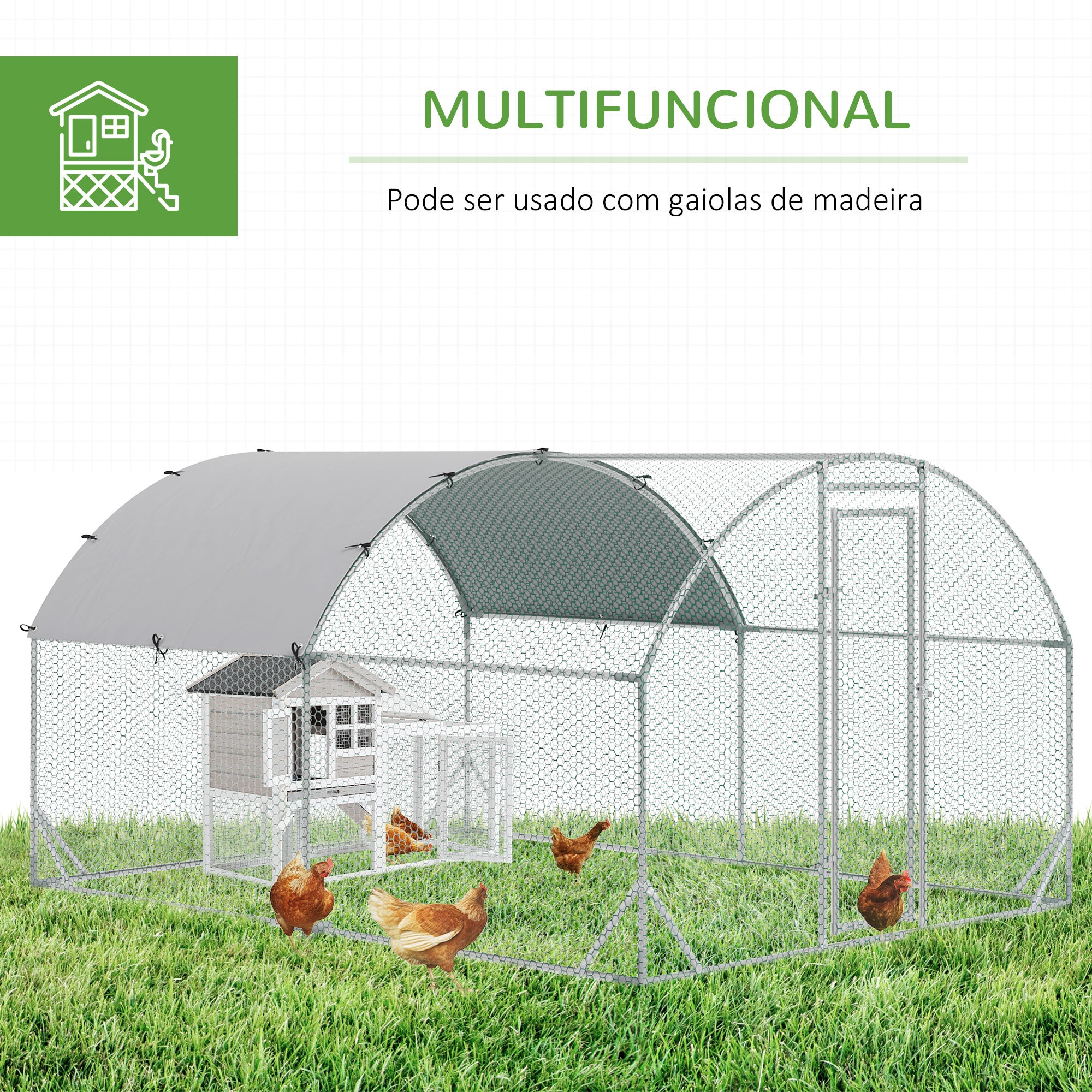 Galinheiro Grande Prata 280x380x197 cm para 6-12 Animais